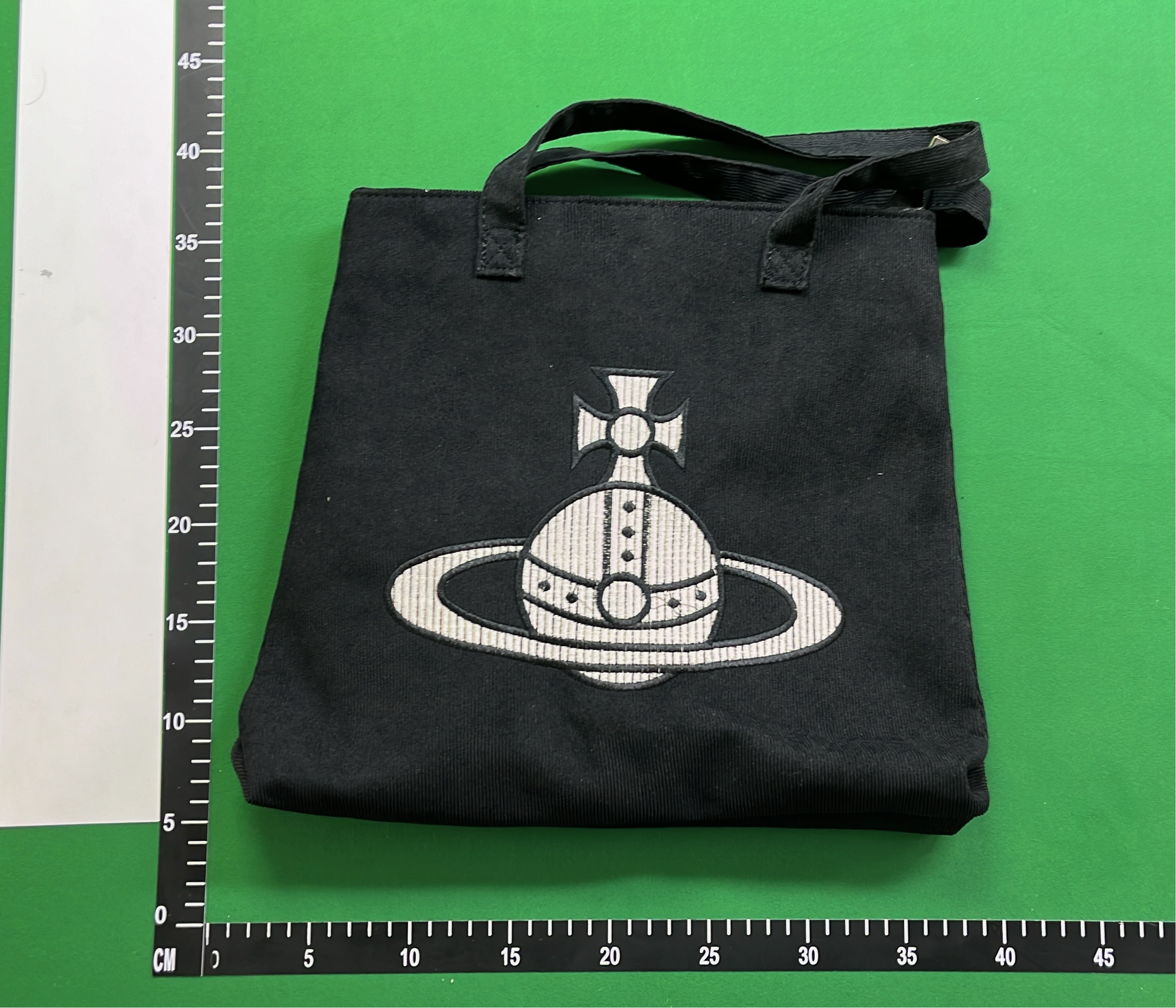 Black Corduroy Tote Bag with Saturn Embroidery