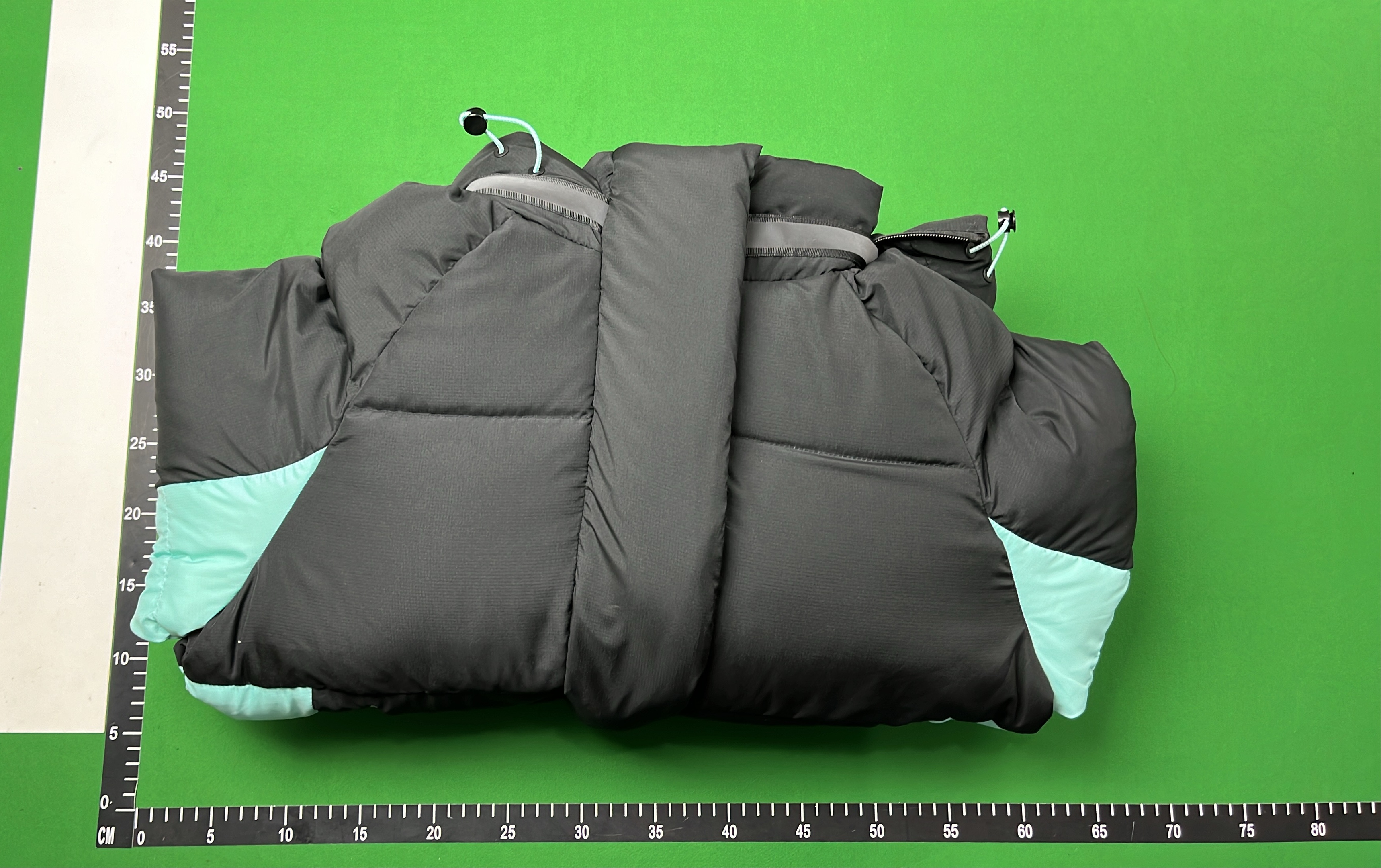 Black and Mint Hooded Puffer Jacket