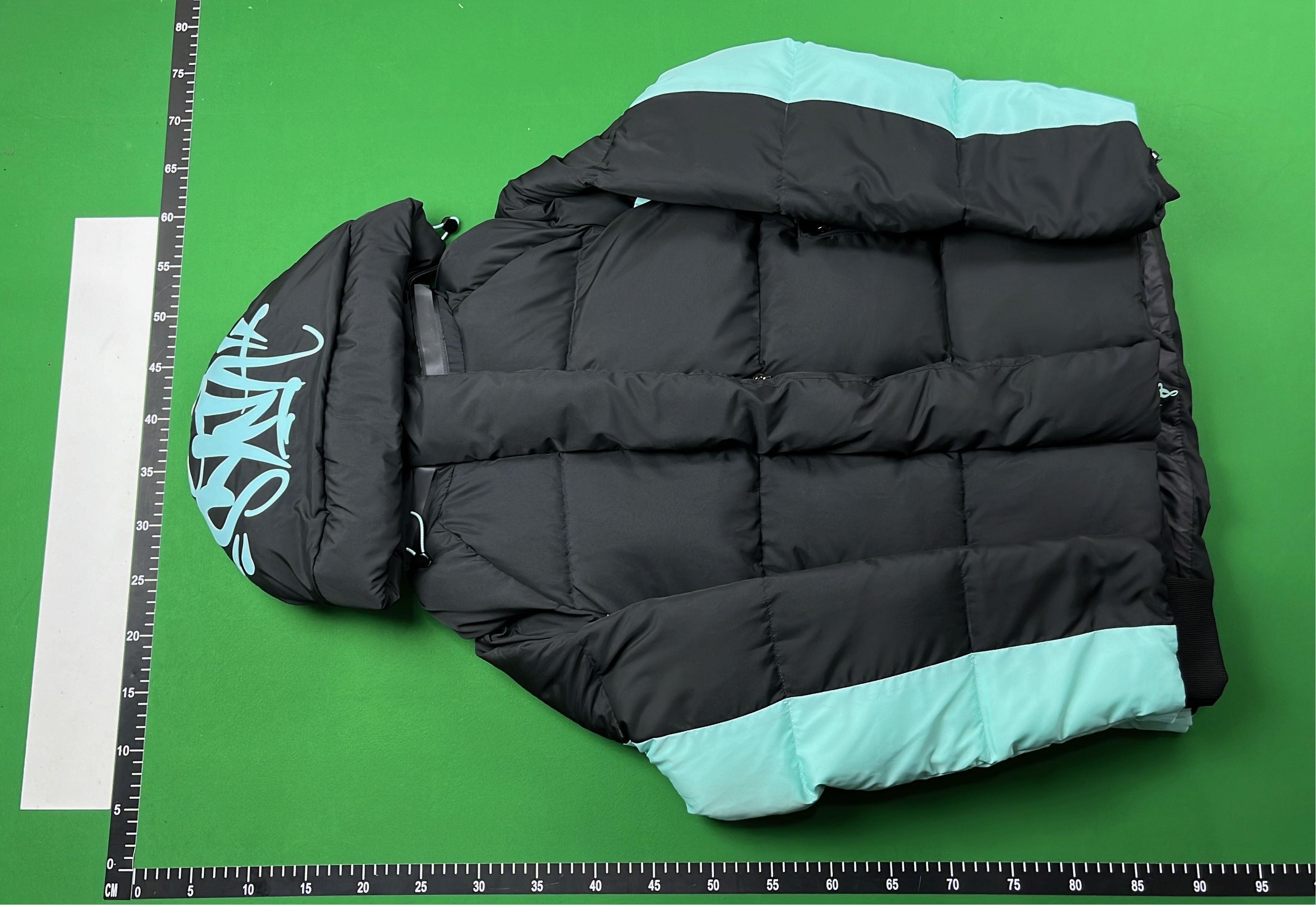Black and Mint Hooded Puffer Jacket