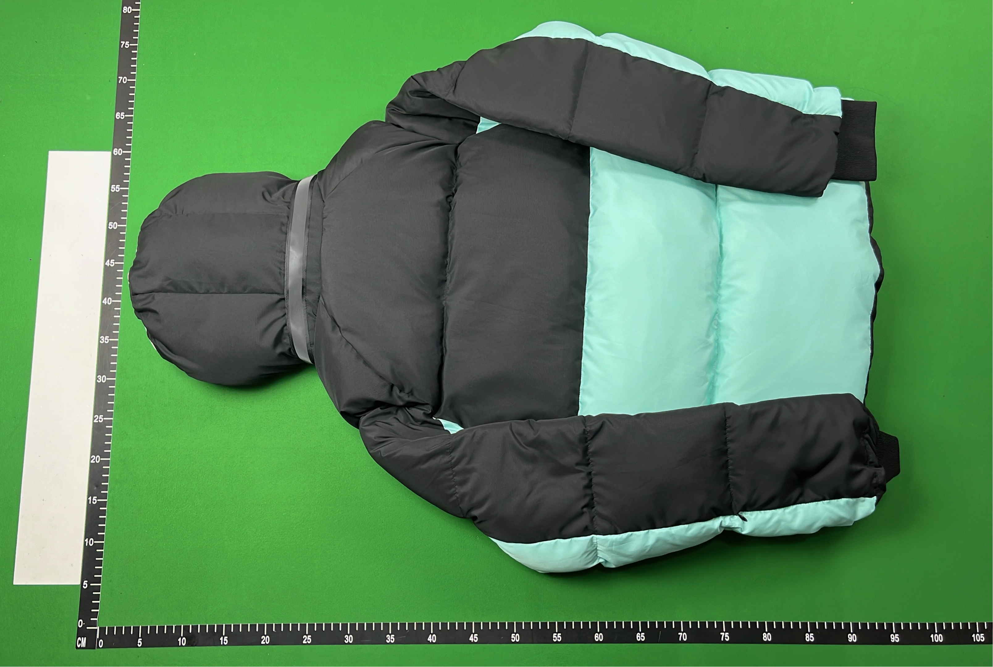 Black and Mint Hooded Puffer Jacket