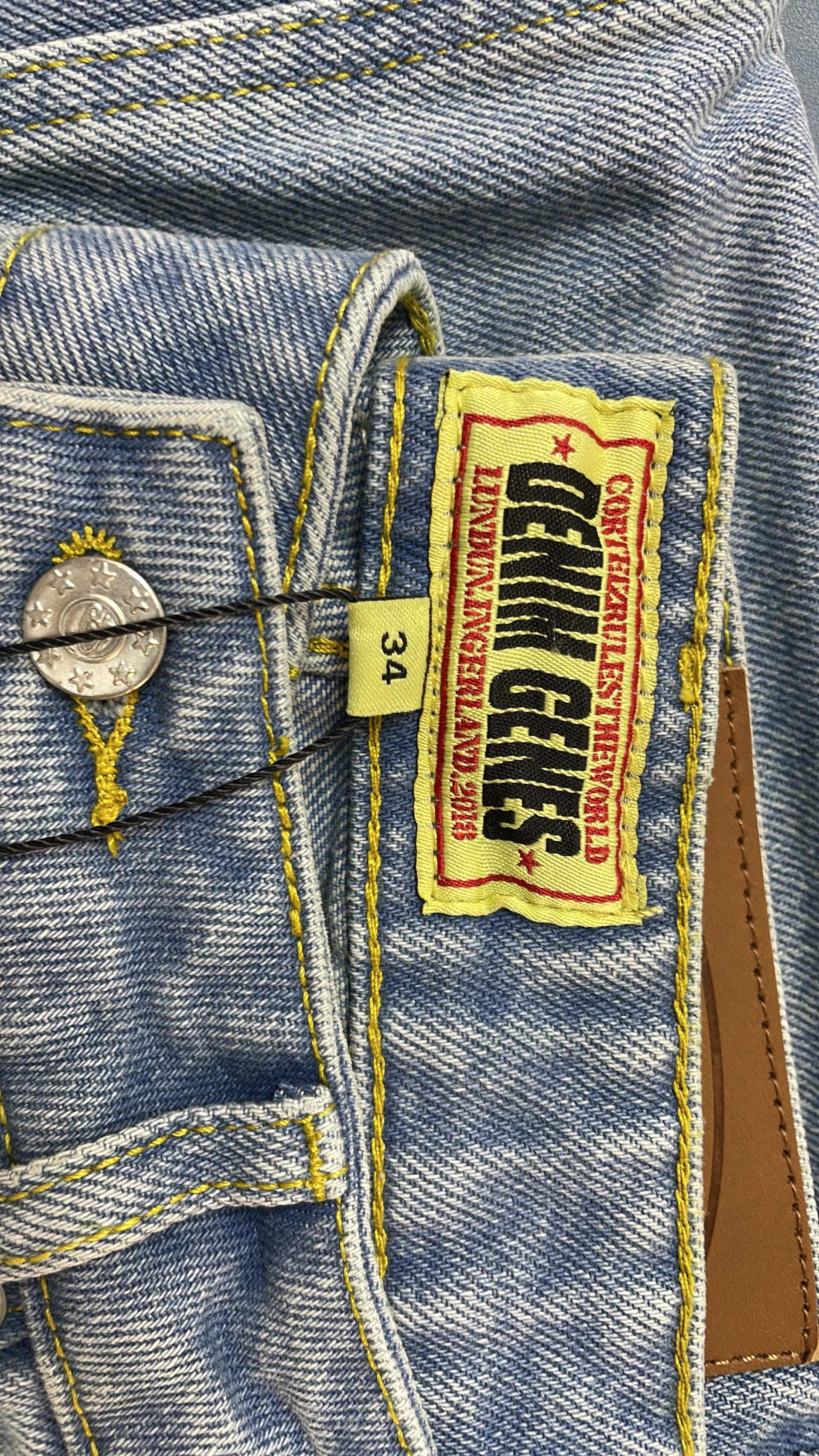 Light Blue Distressed Jeans with Unique Print
