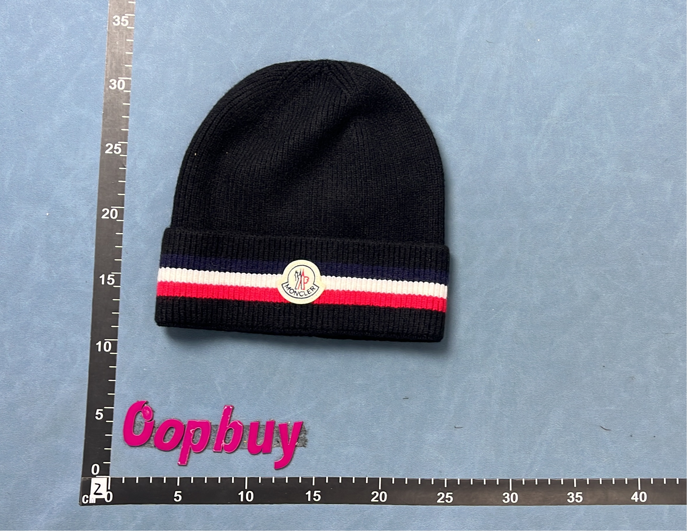 Moncler Knit Beanie Hat with Stripe Logo Patch