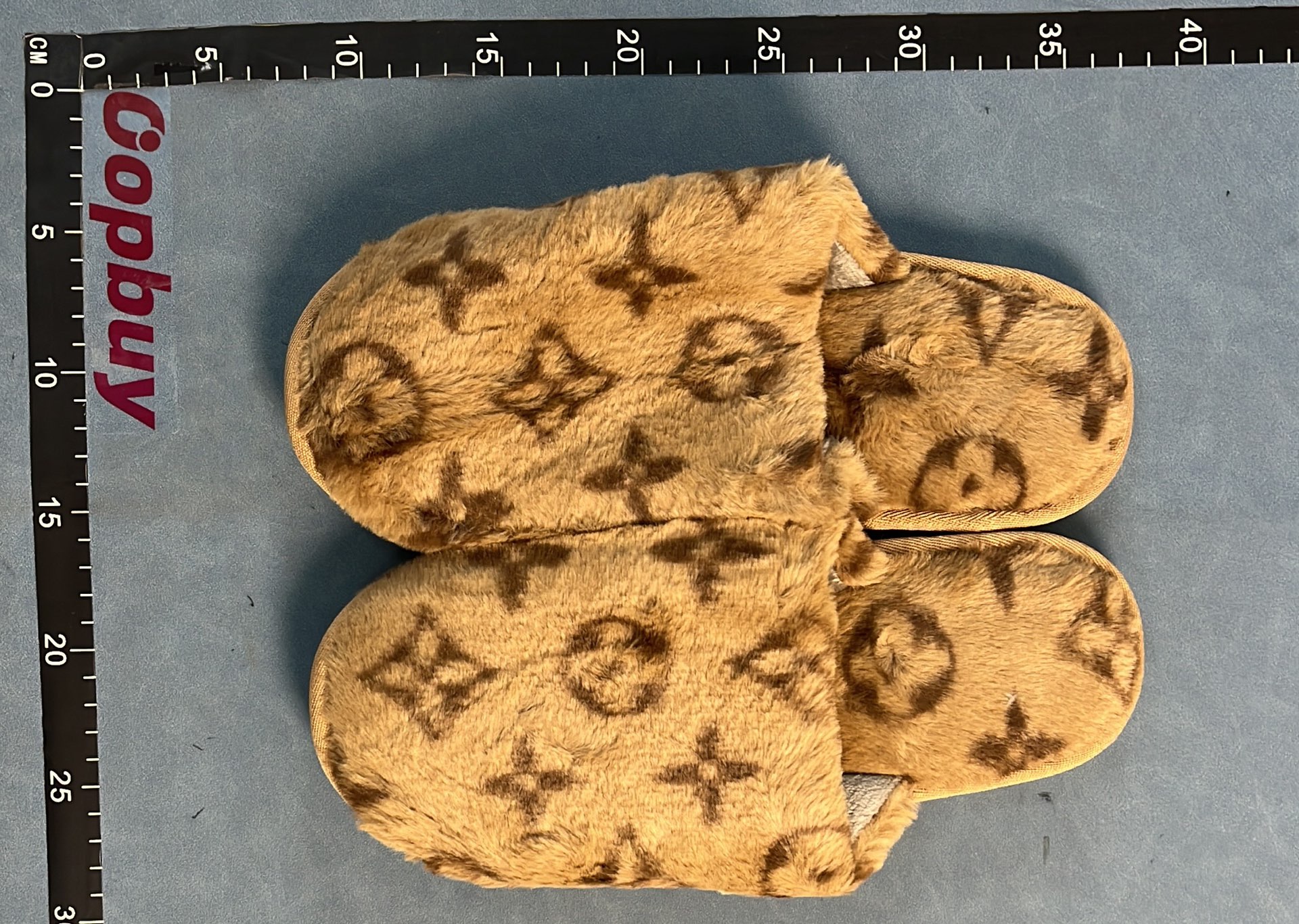 LV Monogram Faux Fur Slippers Gray