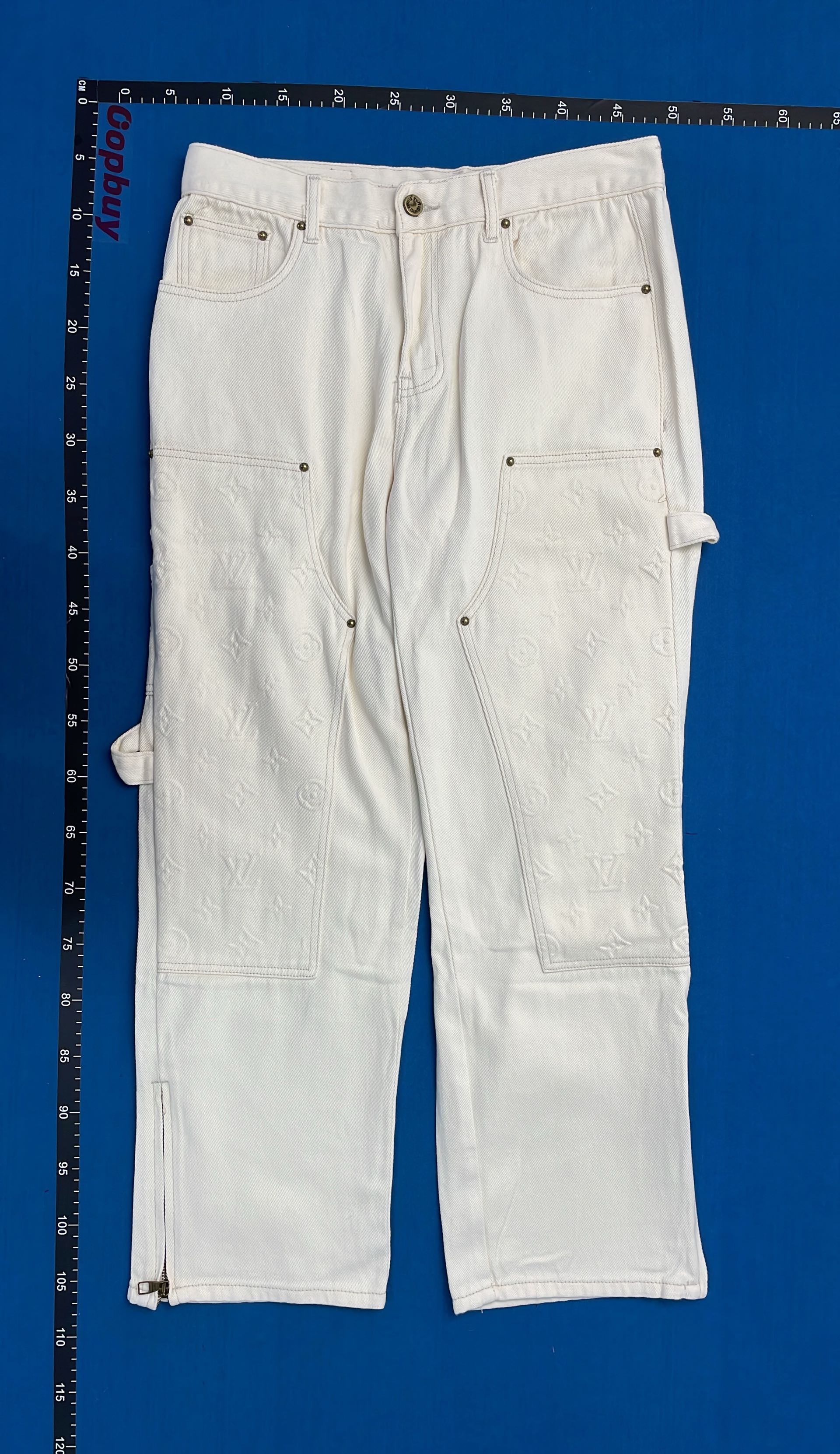 LV Monogram Cargo Pants White Denim Streetwear