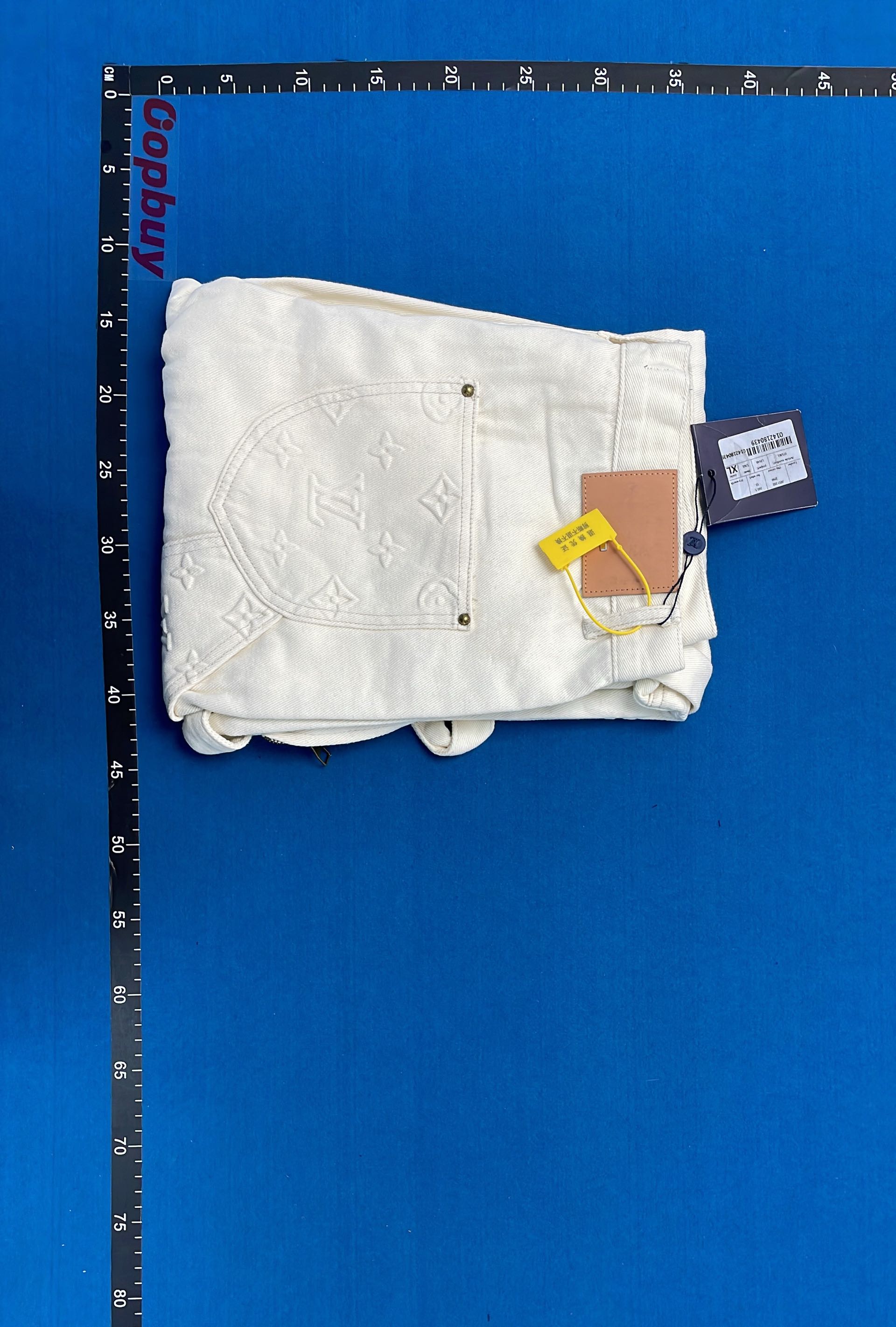 LV Monogram Cargo Pants White Denim Streetwear