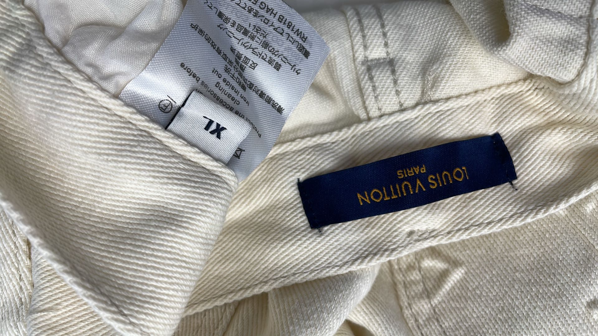 LV Monogram Cargo Pants White Denim Streetwear