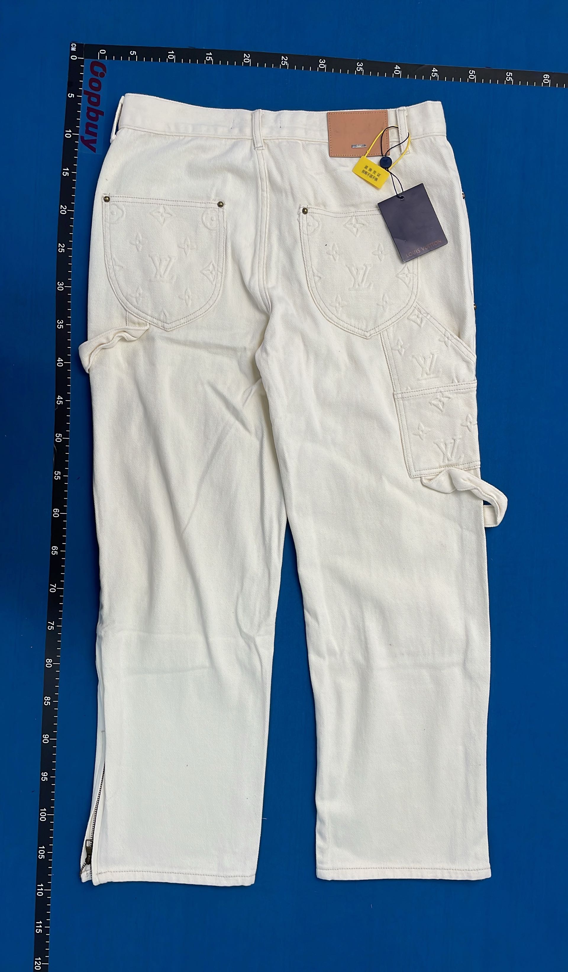 LV Monogram Cargo Pants White Denim Streetwear