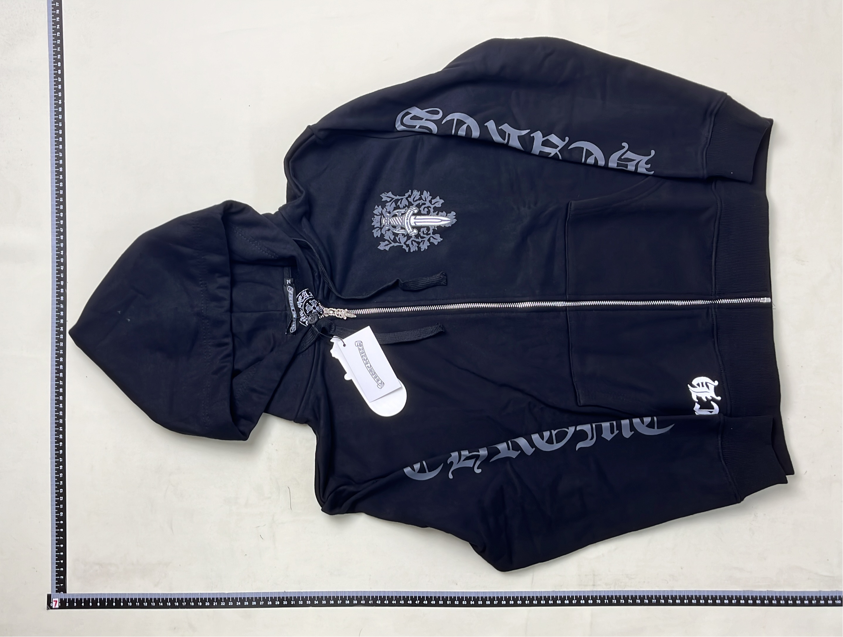 Black Embroidered Hoodie with Colorful Logo Patches