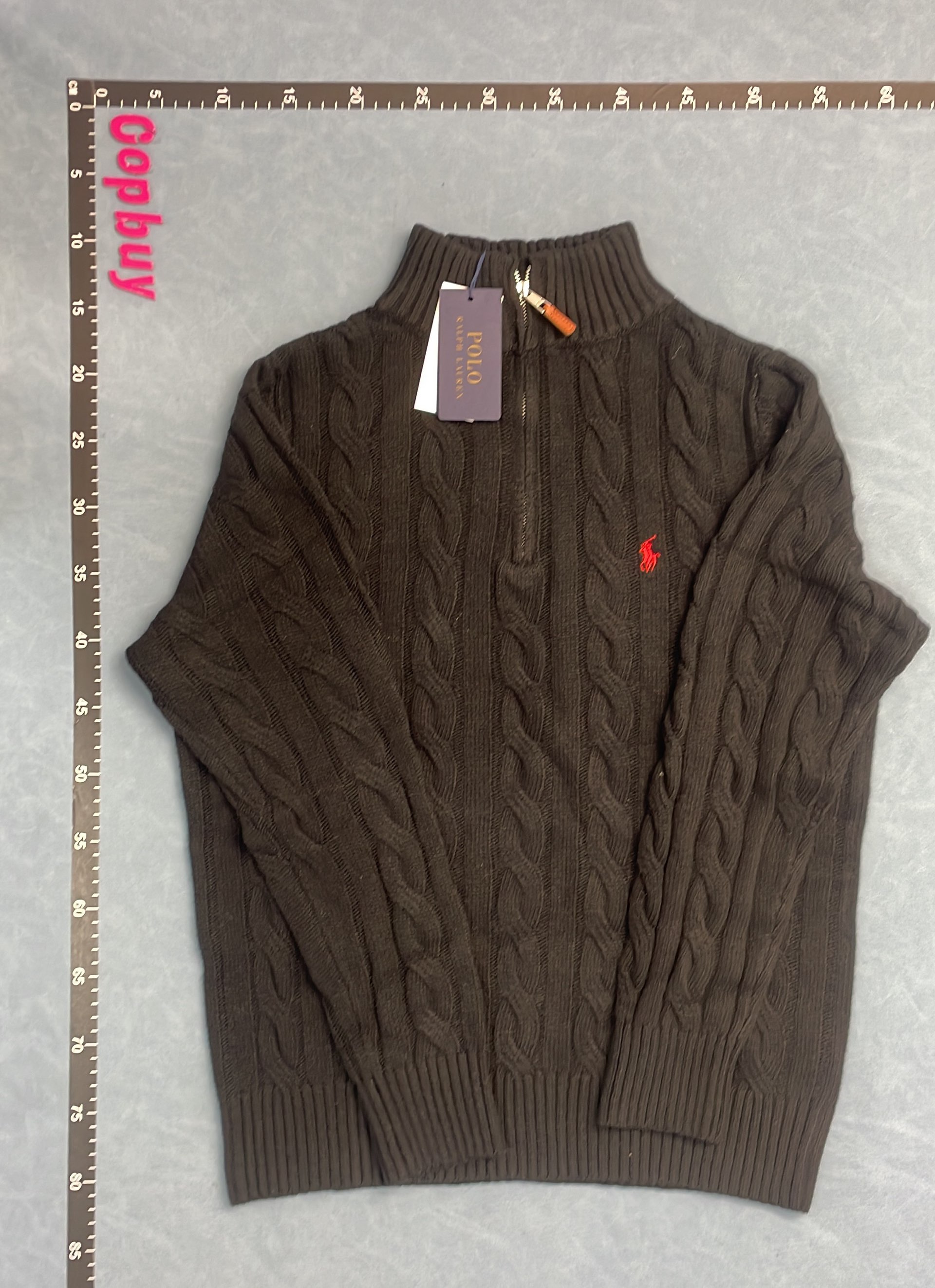 Men's Navy Cable Knit Zip-Neck Sweater