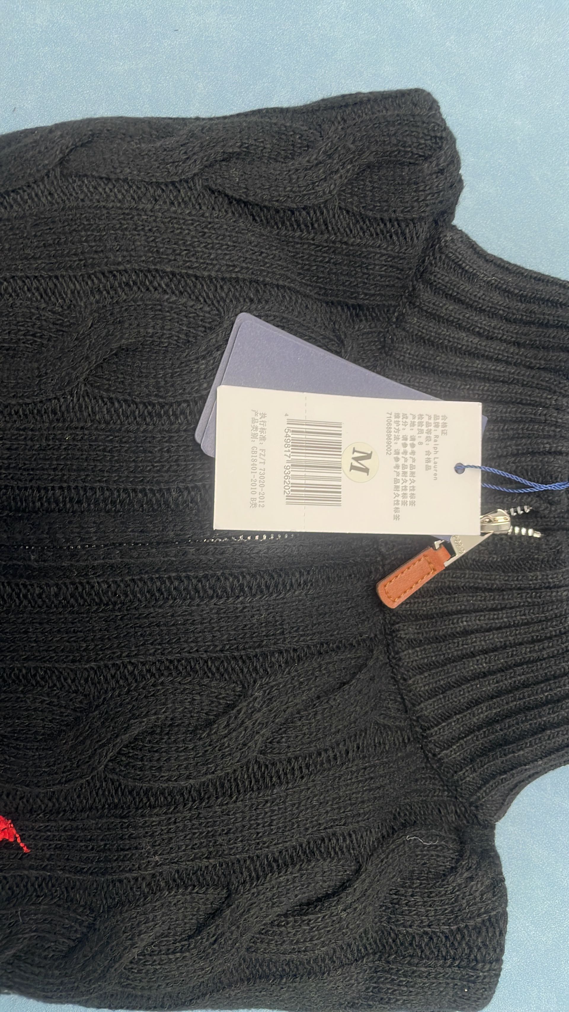 Men's Navy Cable Knit Zip-Neck Sweater