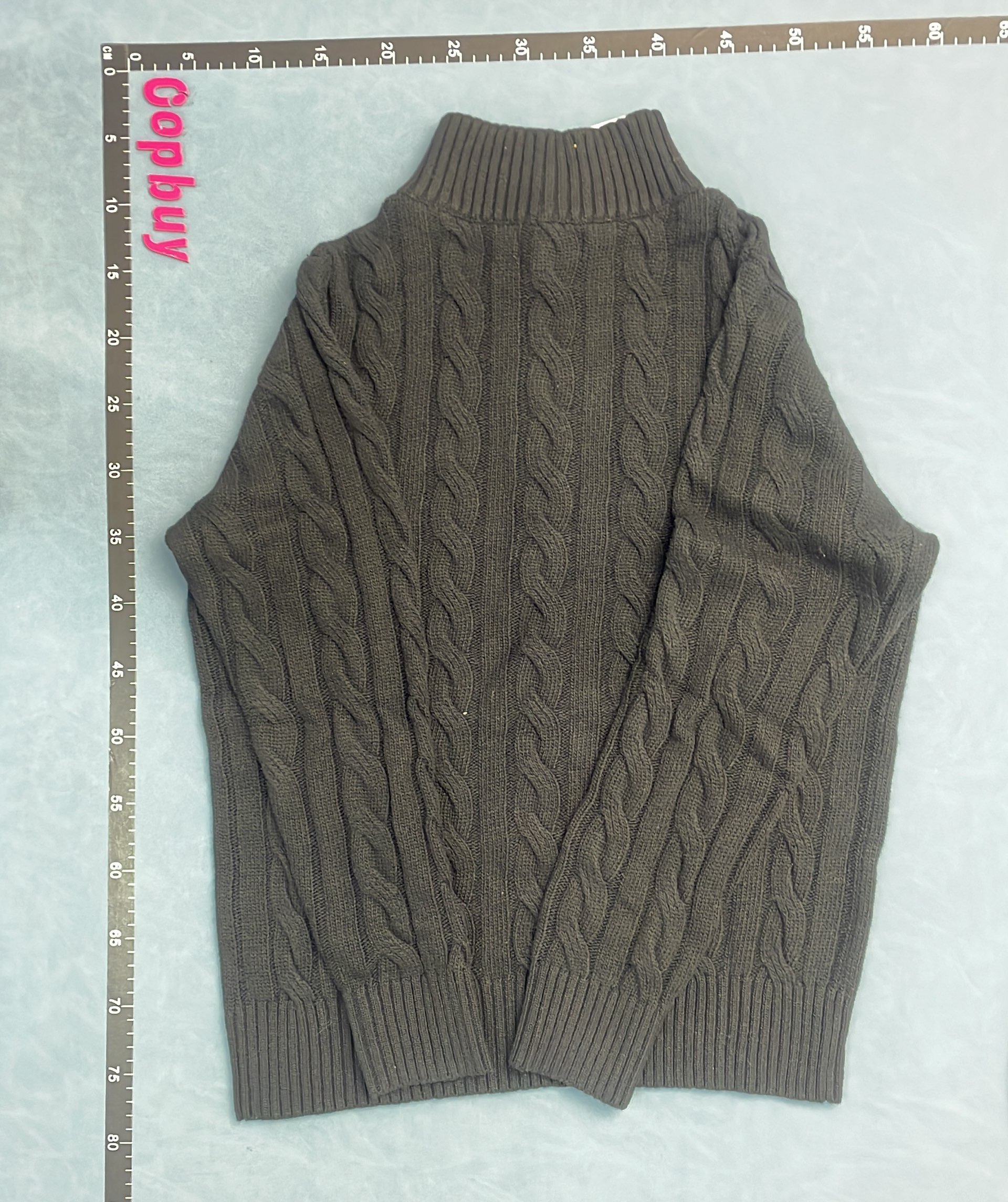 Men's Navy Cable Knit Zip-Neck Sweater