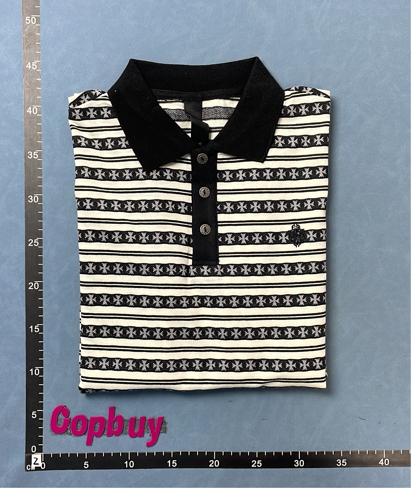 Striped Long Sleeve Polo Shirt with Pattern