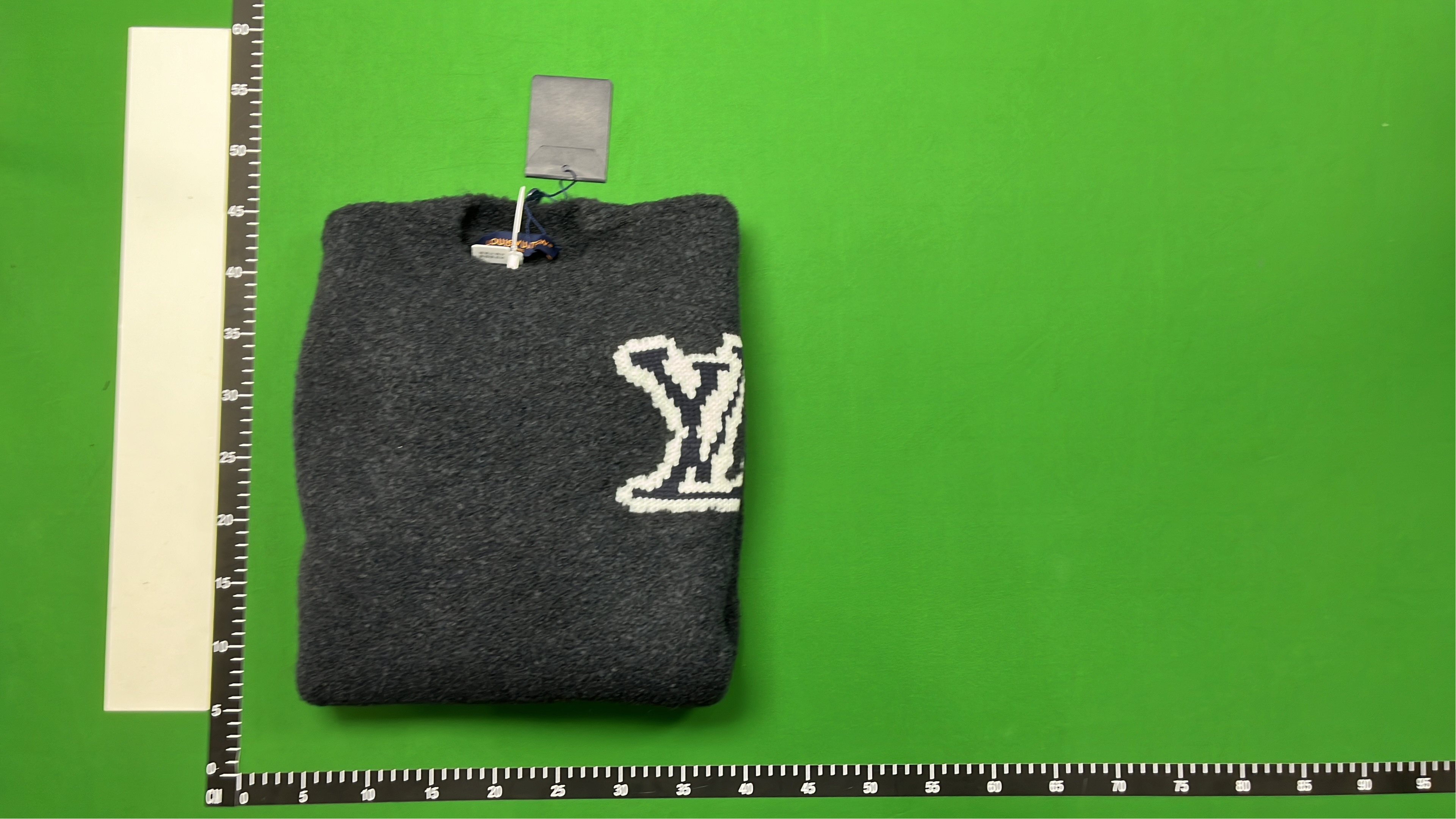 Navy Blue Knit Sweater with White Logo Design