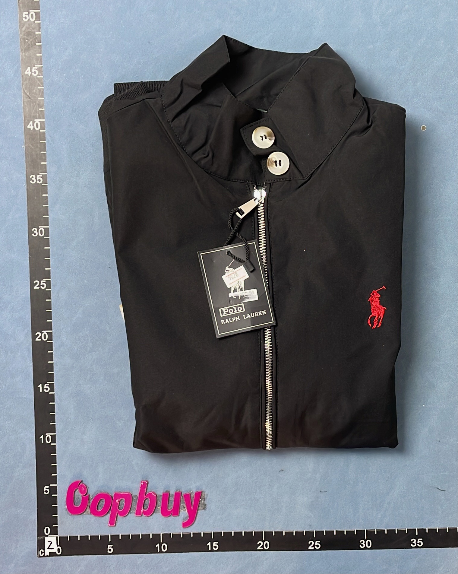 Black Hooded Windbreaker Jacket with Red Pony Logo