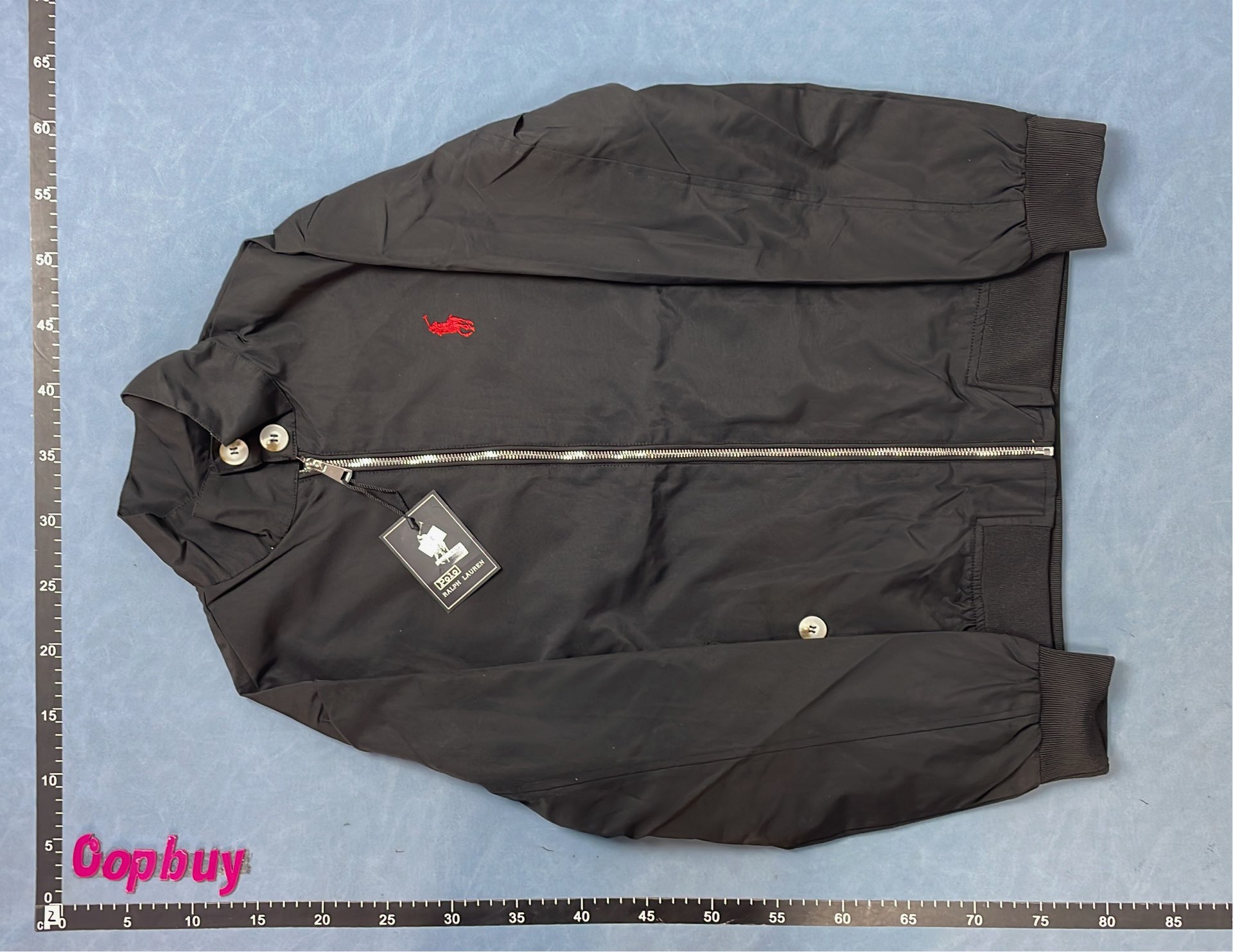 Black Hooded Windbreaker Jacket with Red Pony Logo