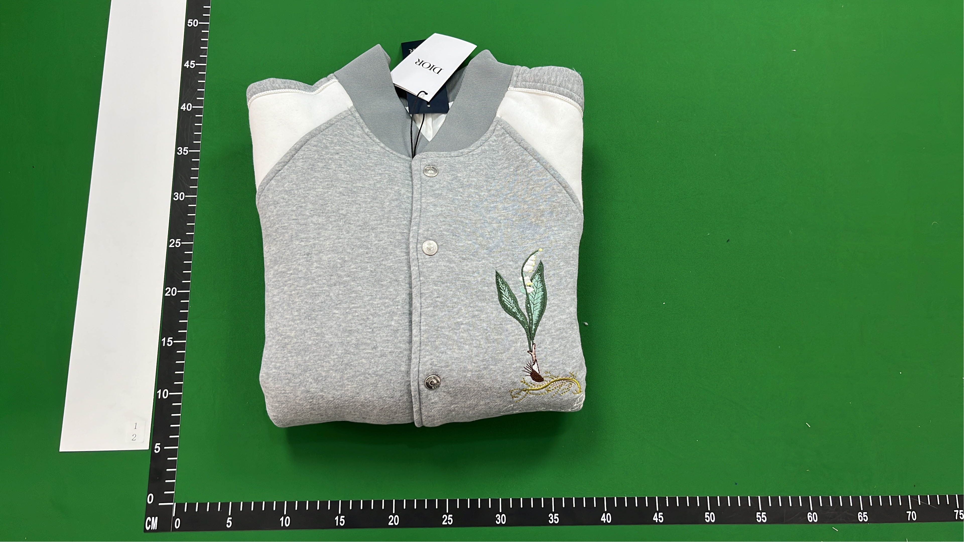 Gray and White Baseball Jacket with Plant Embroidery