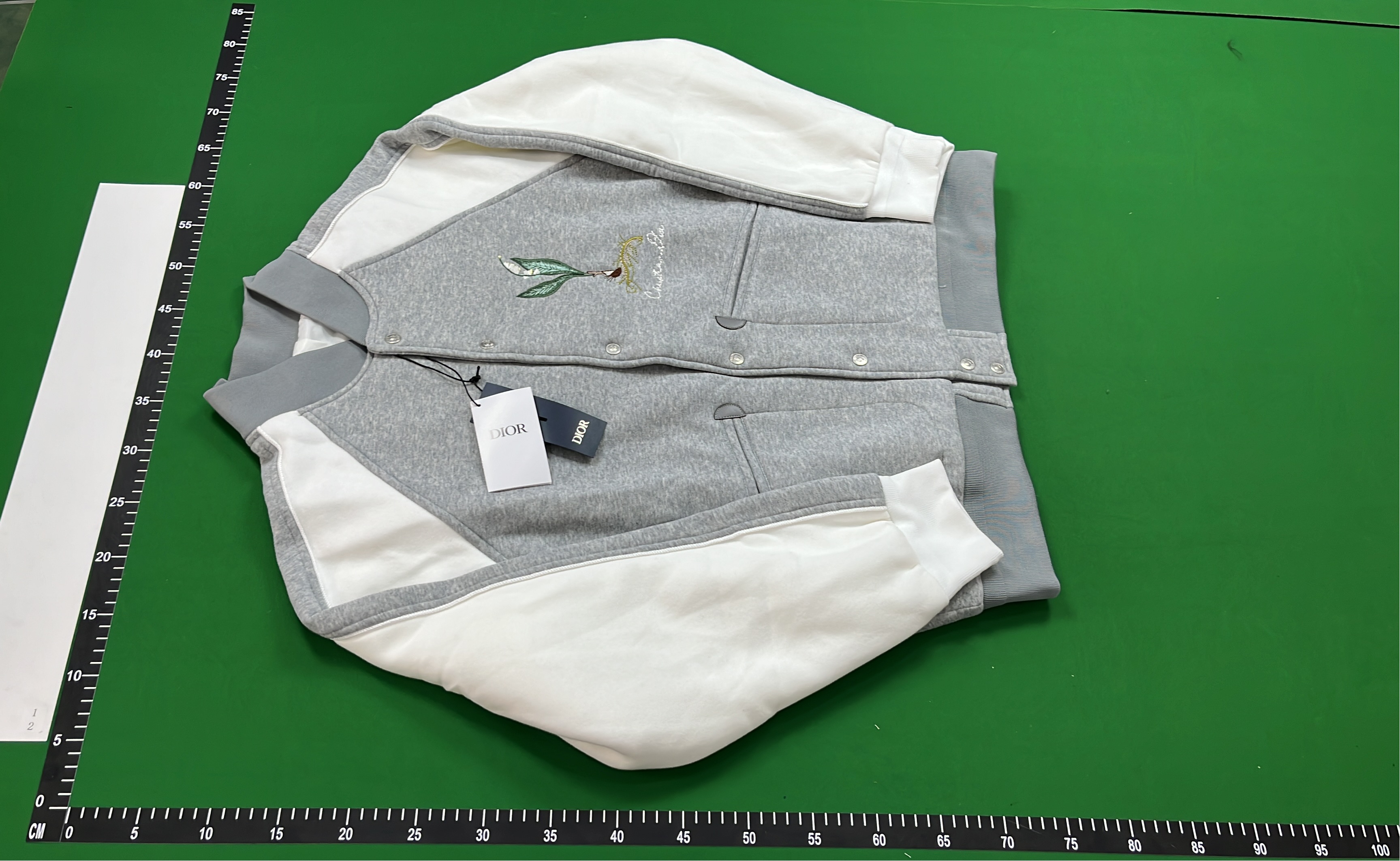 Gray and White Baseball Jacket with Plant Embroidery