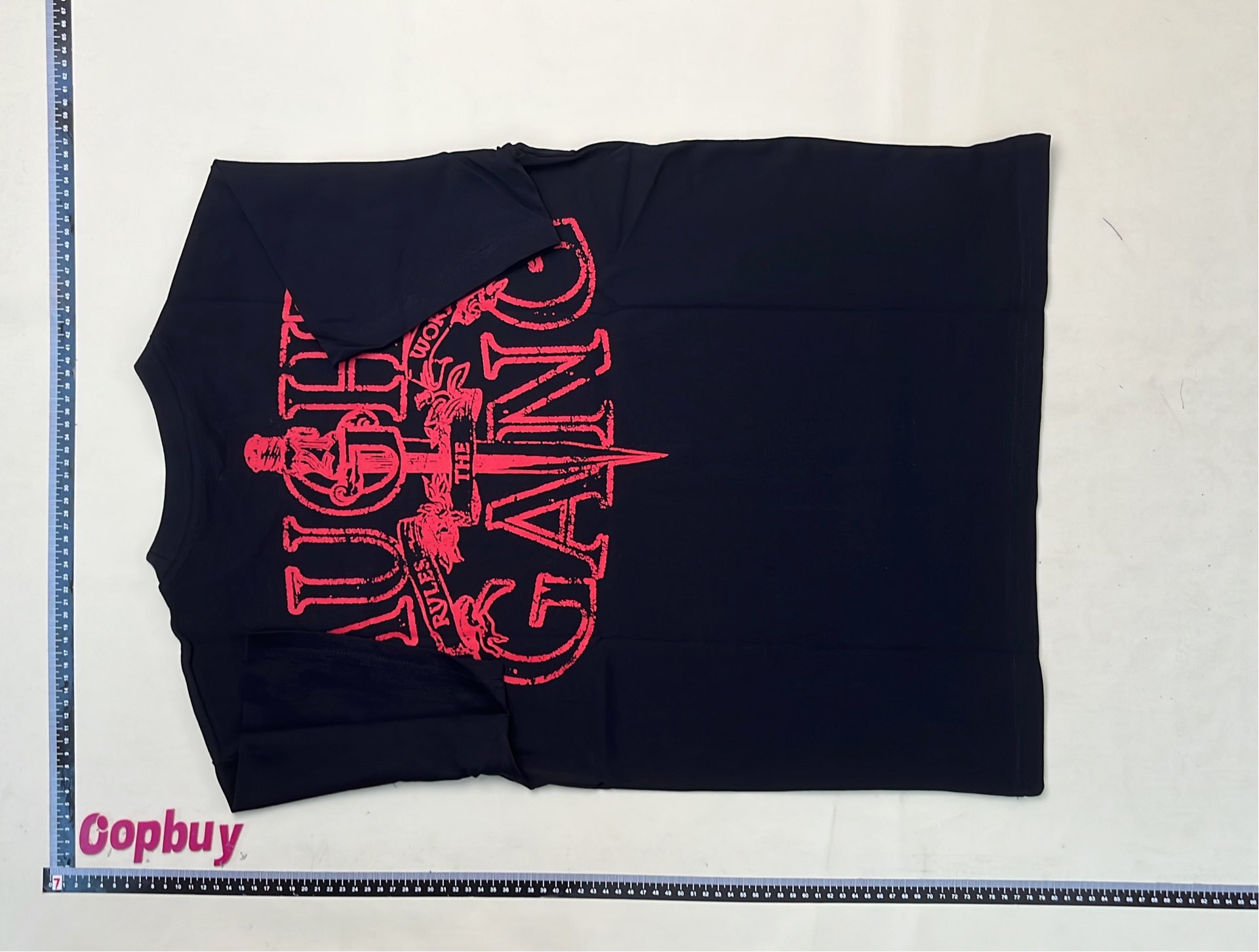 Black T-Shirt with Red Sword Graphic Design