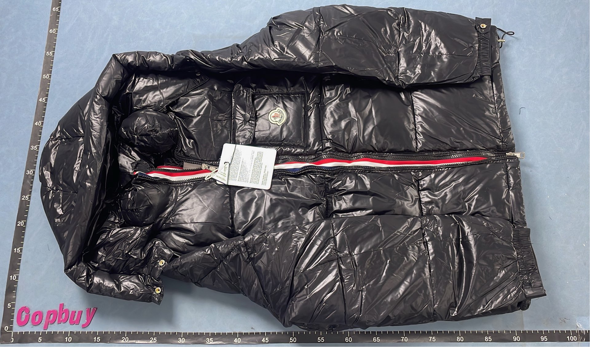 Moncler Blue Puffer Jacket with Hood and Logo Patch