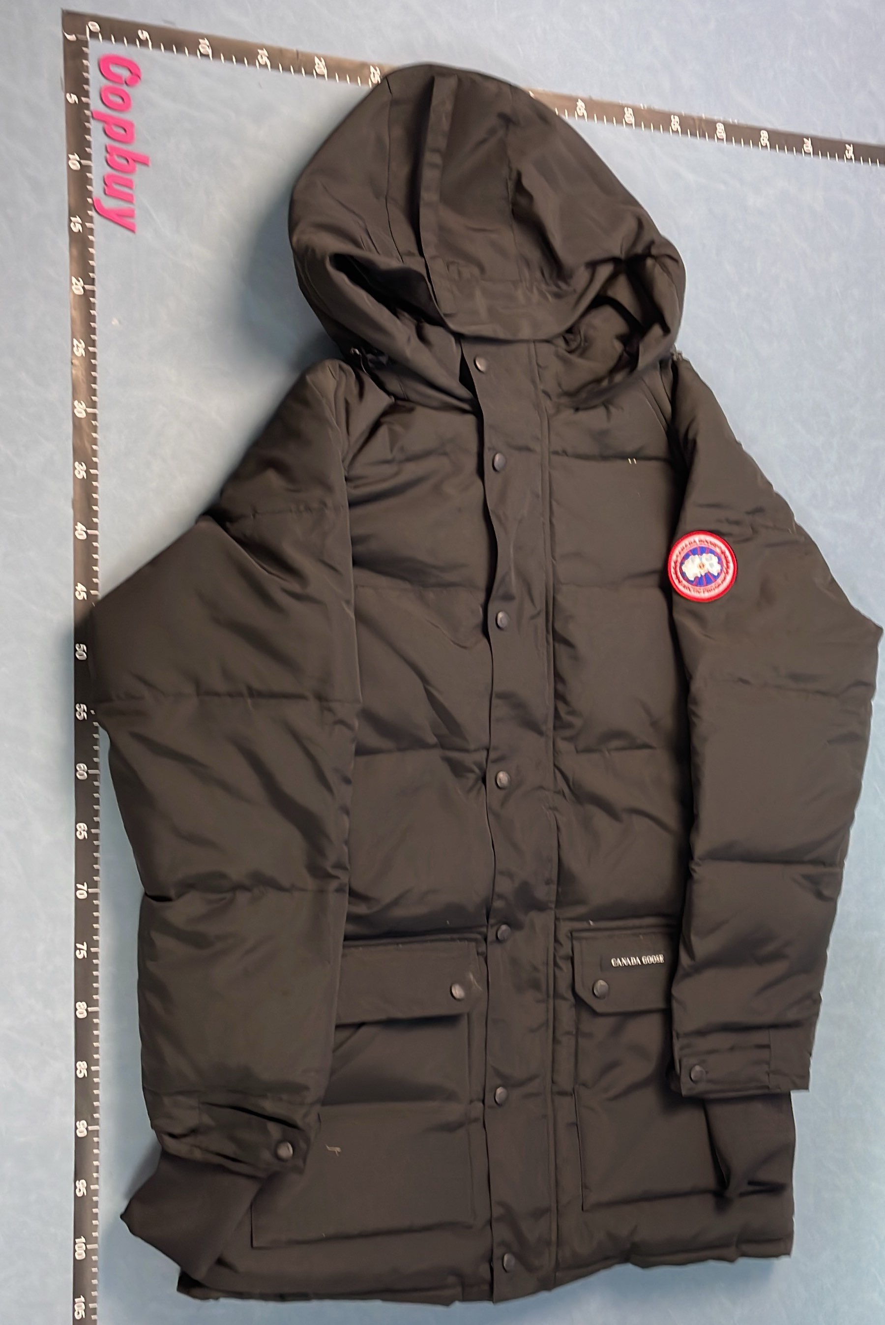 Canada Goose Gray Parka Winter Jacket with Hood and Logo Patch