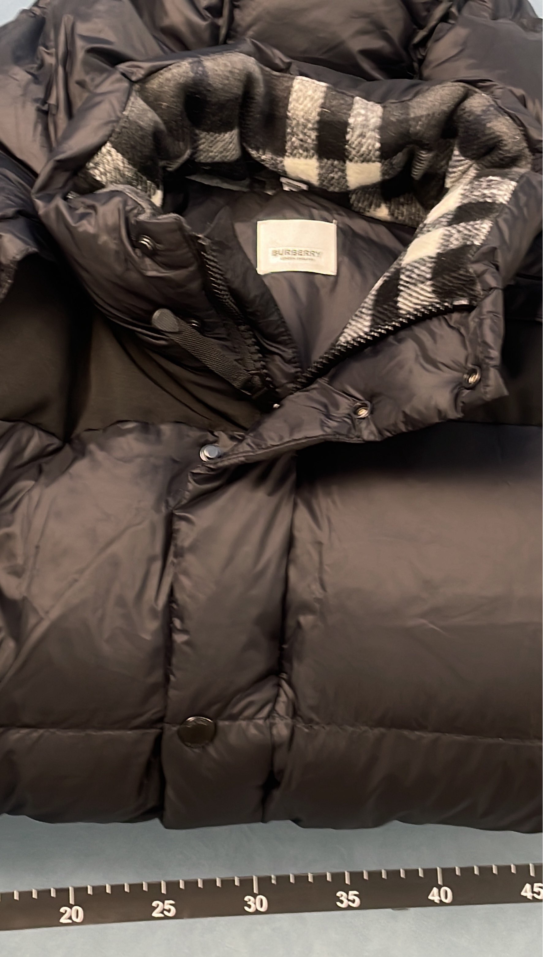 Burberry Black Puffer Jacket with Check Hood