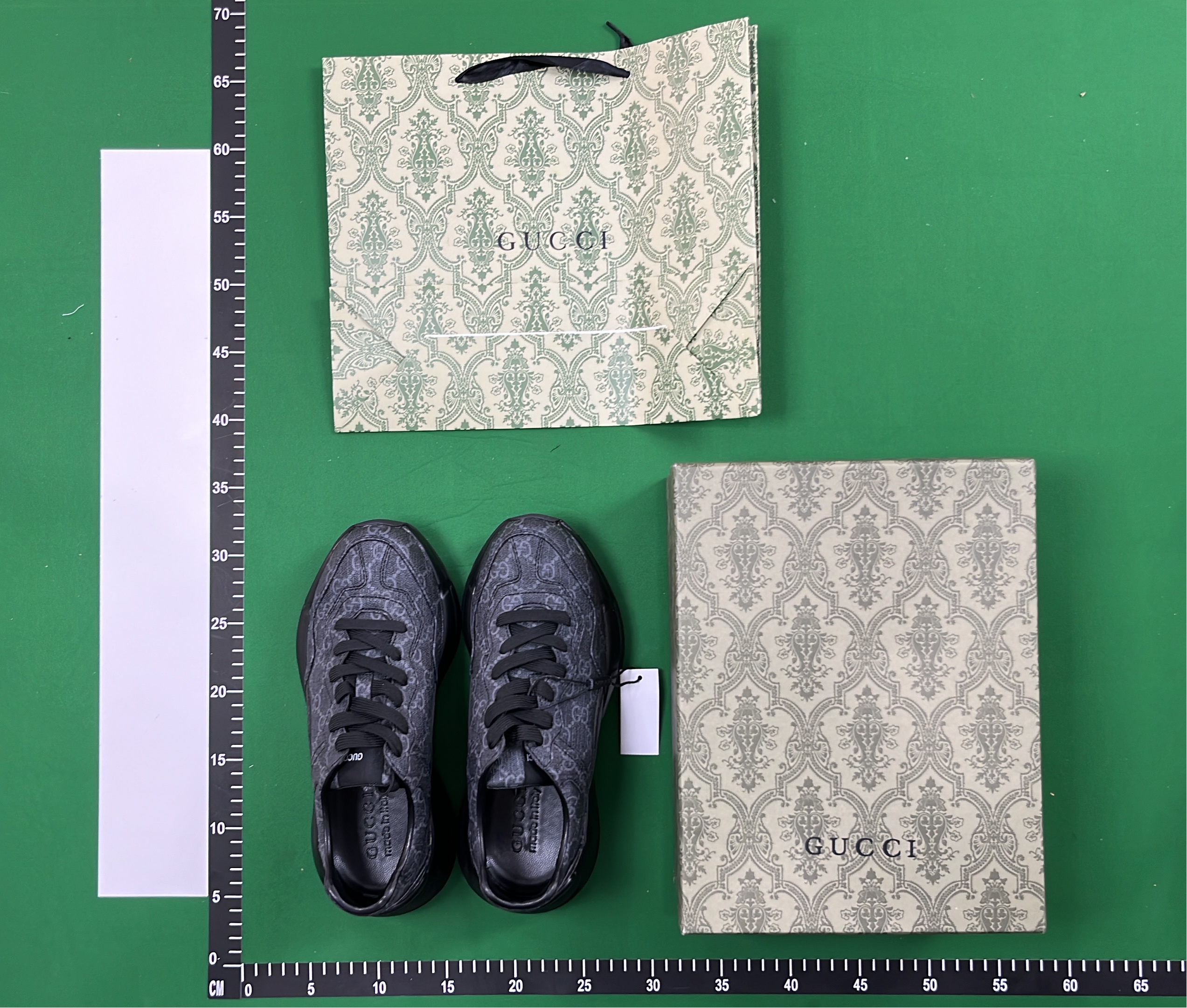 Gucci Black Leather Sneakers with Red Logo