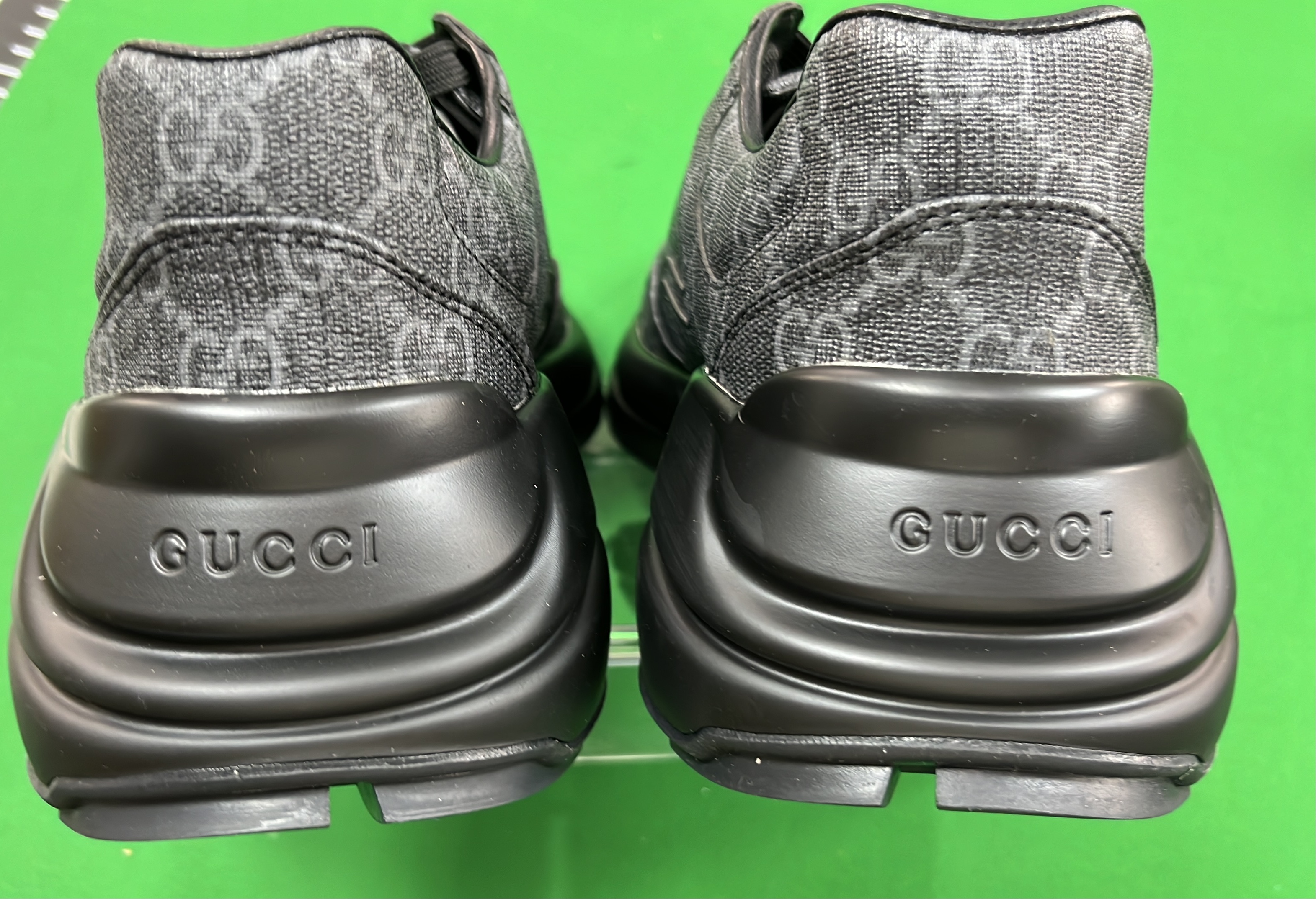 Gucci Black Leather Sneakers with Red Logo