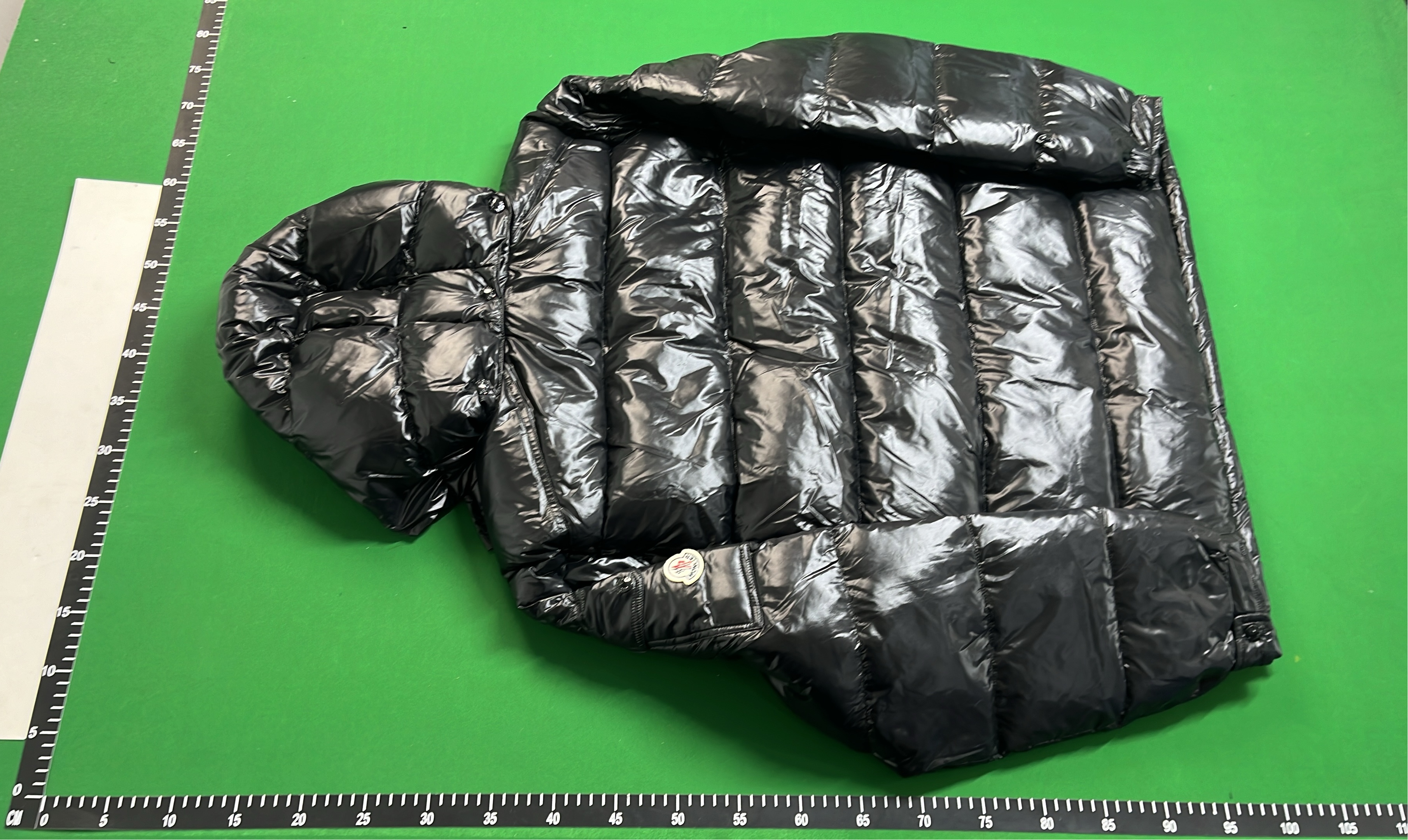 Black Moncler Down Jacket with Hood and Logo Patch