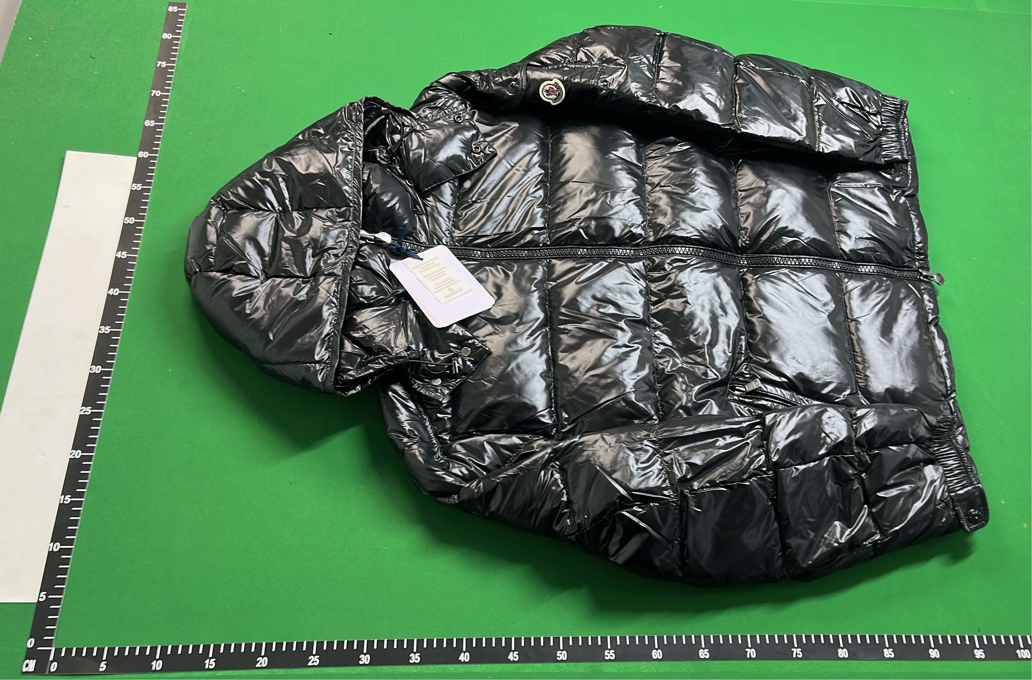 Black Moncler Down Jacket with Hood and Logo Patch