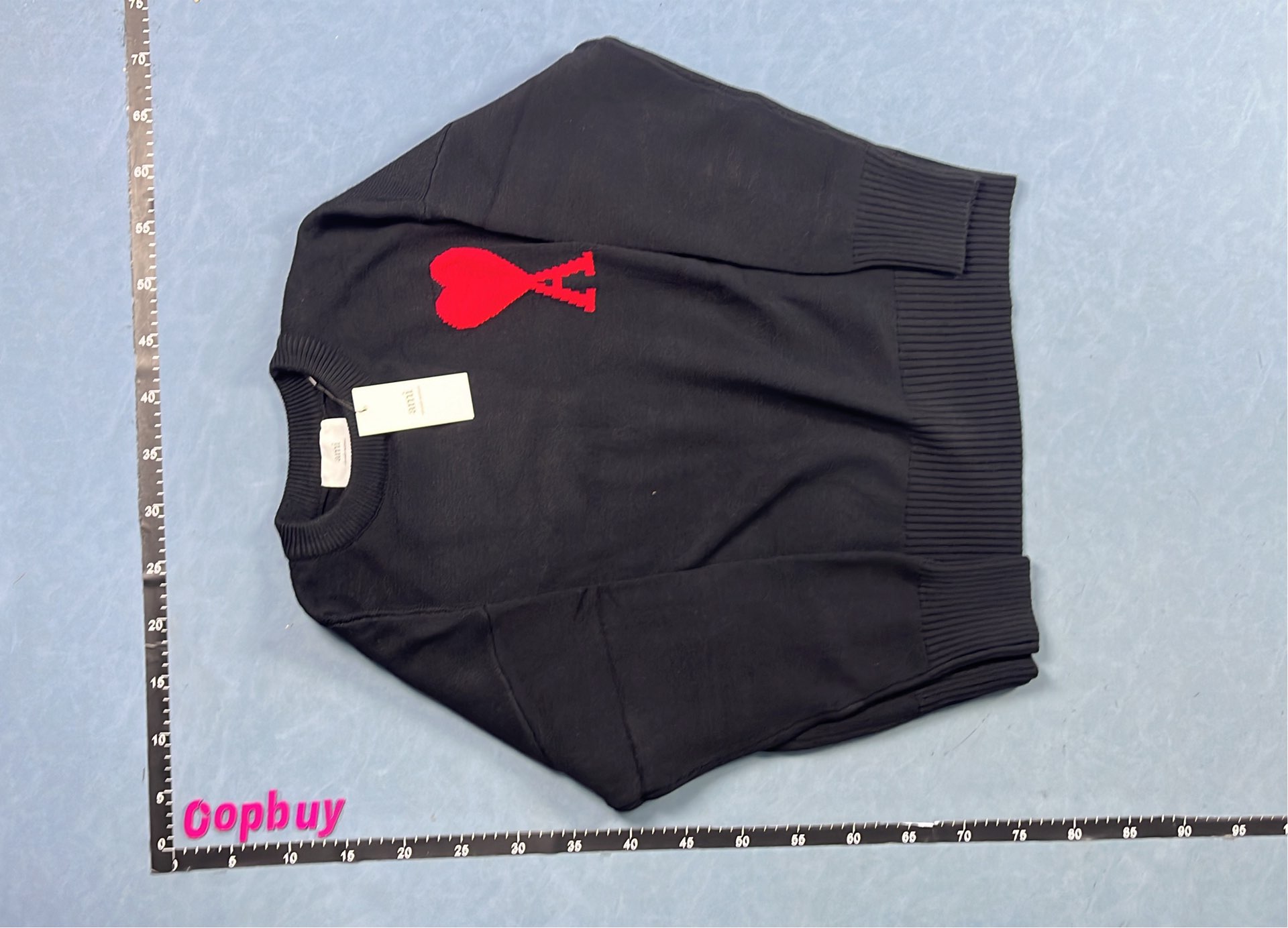 Black Knit Sweater with Red Heart Logo - am CUNTKON