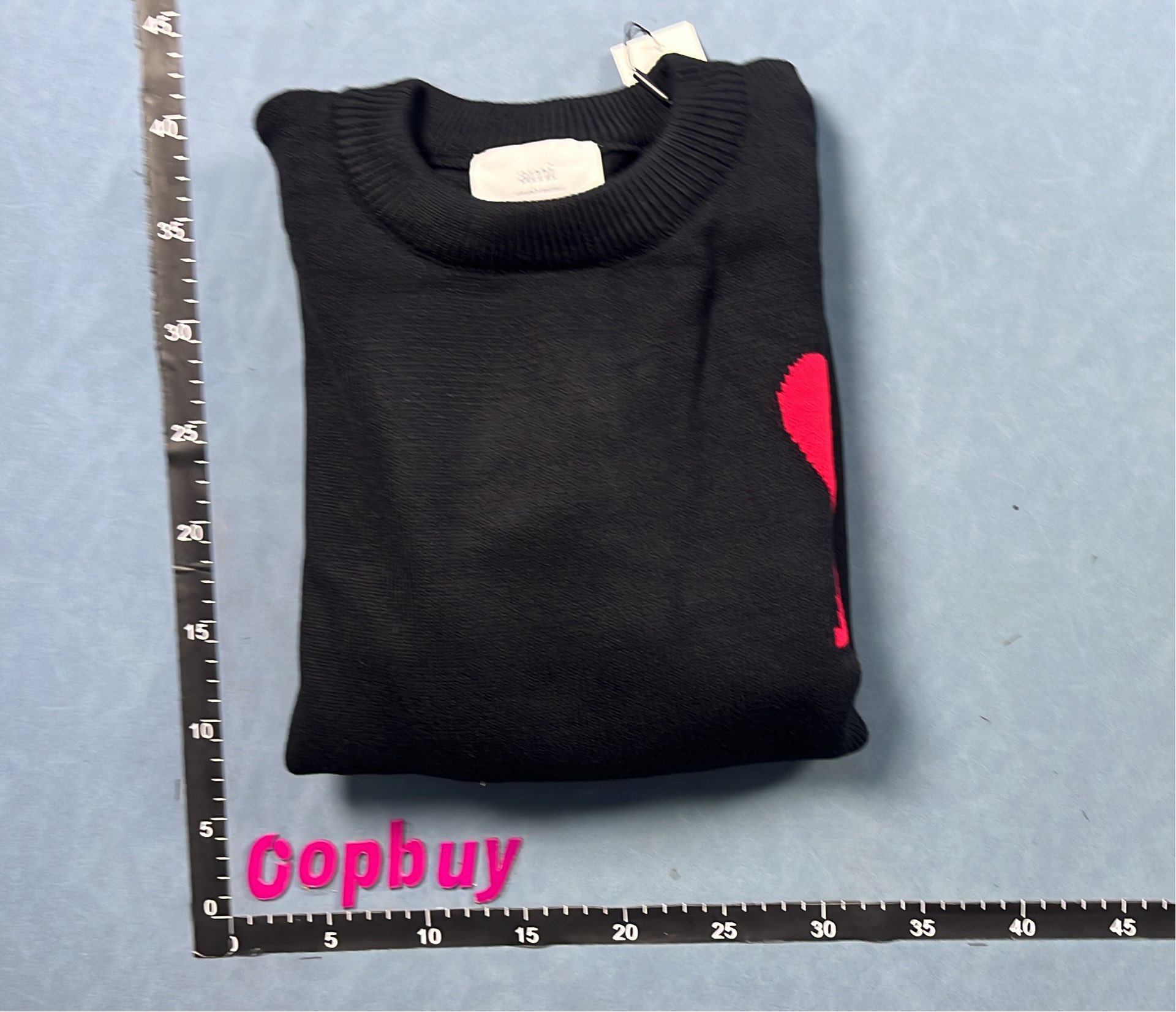 Black Knit Sweater with Red Heart Logo - am CUNTKON