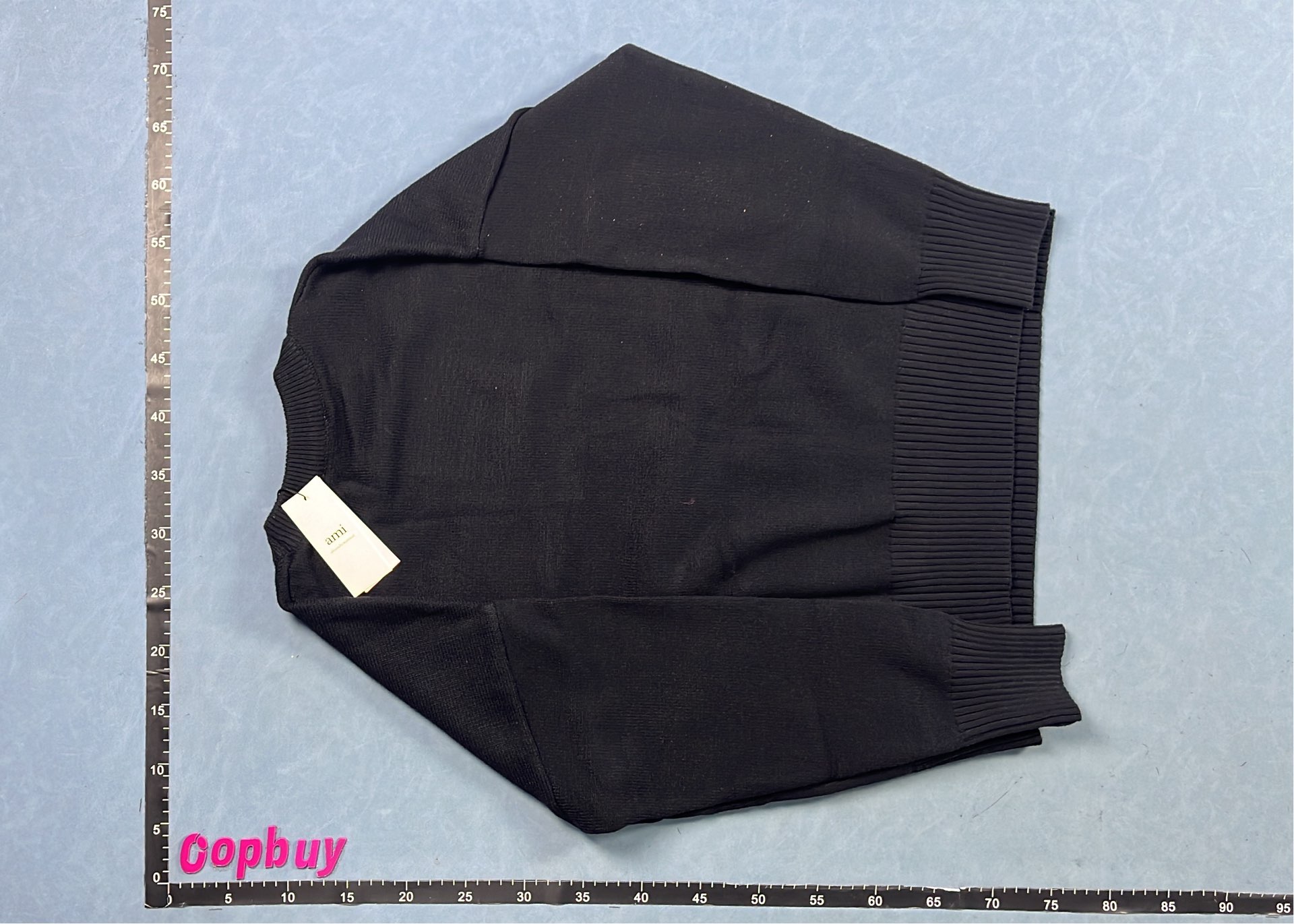 Black Knit Sweater with Red Heart Logo - am CUNTKON