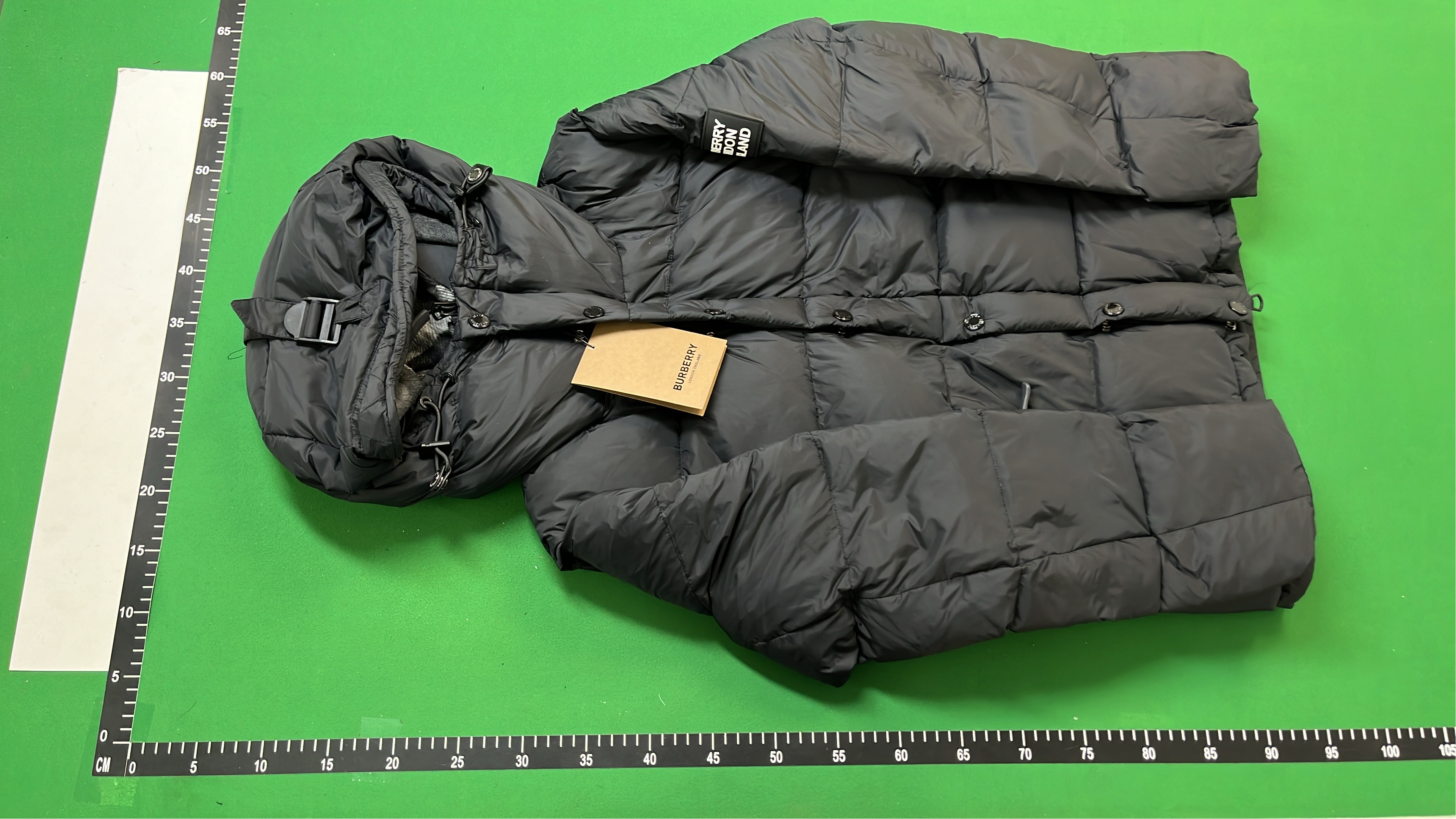Black Puffer Jacket with Check Hood