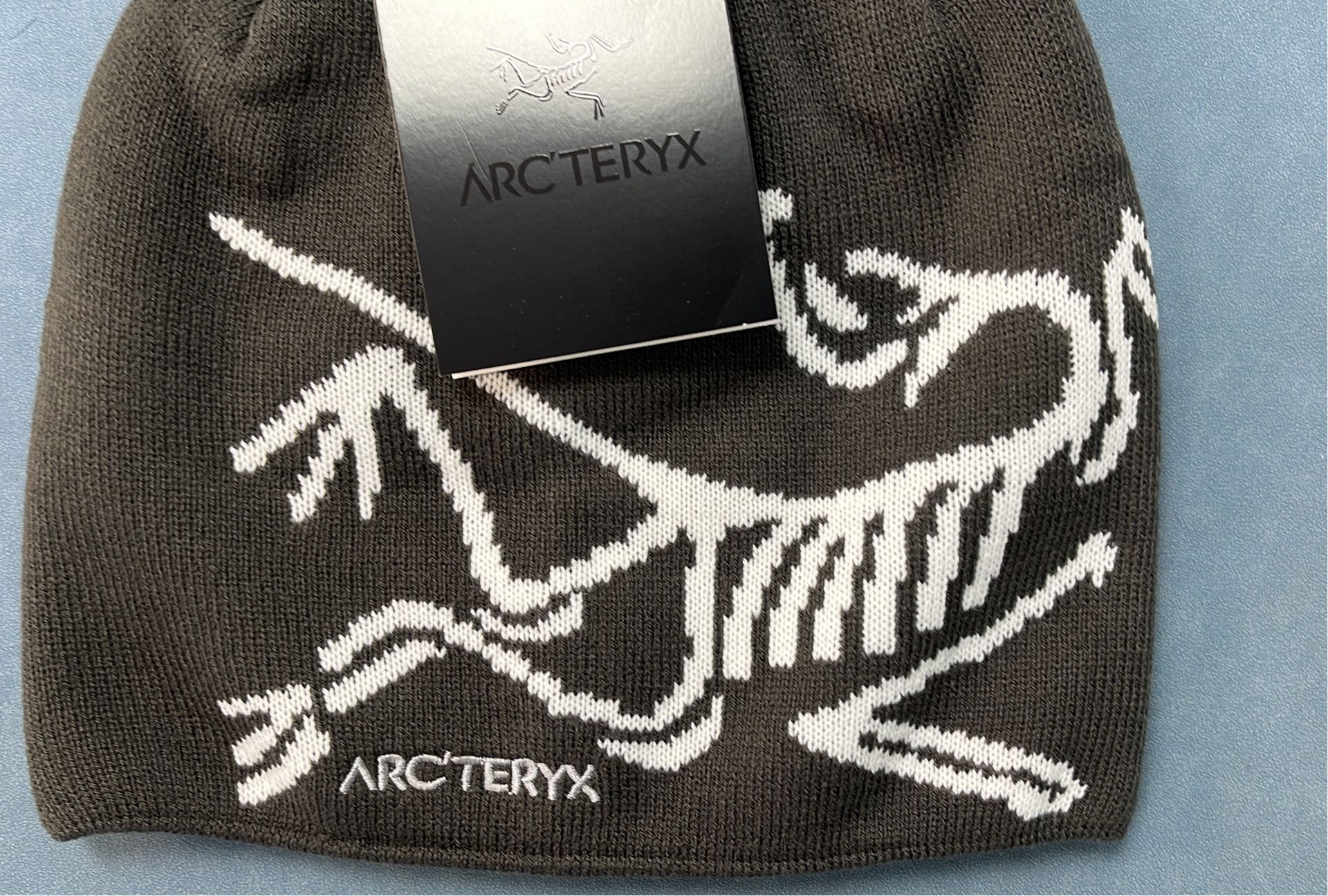 Beige Knit Beanie Hat with Logo Design