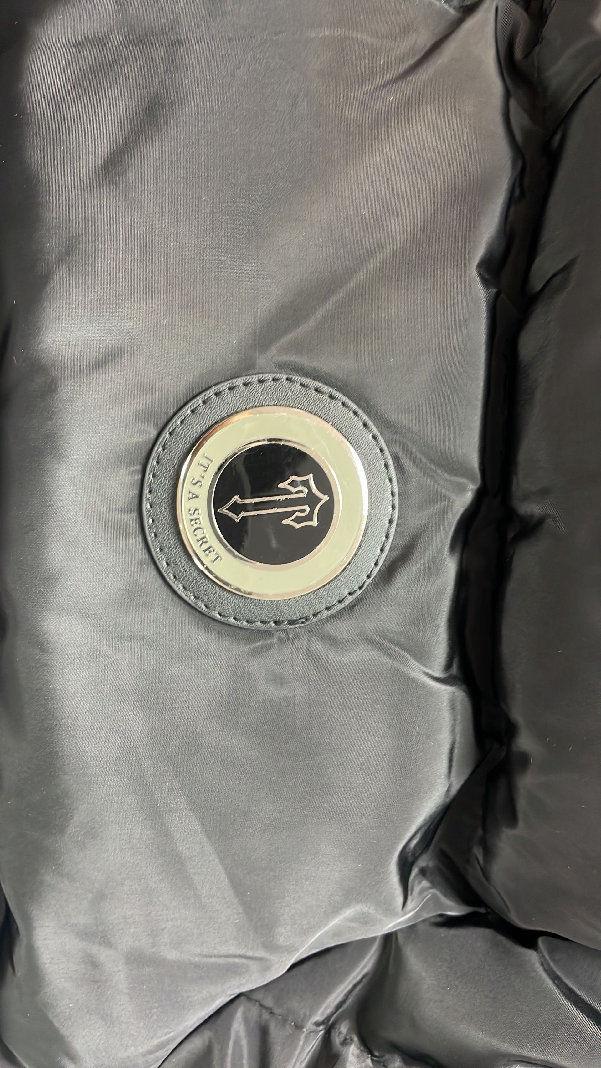 Black Hooded Puffer Jacket with Logo Print