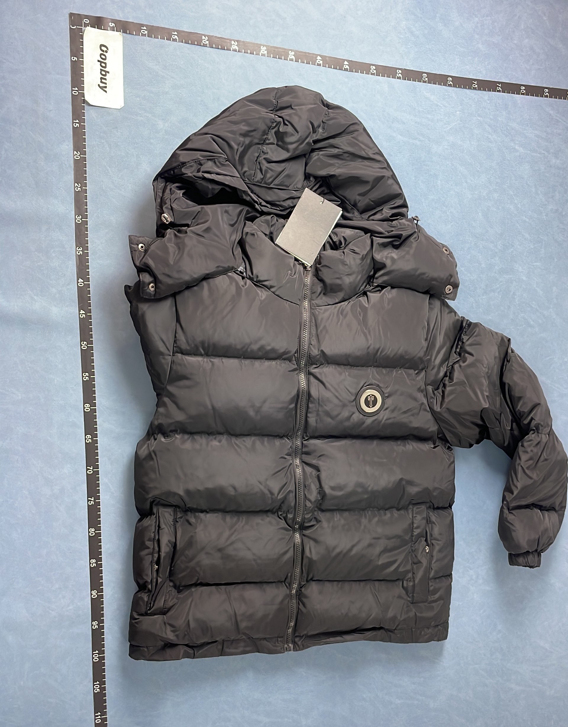 Black Hooded Puffer Jacket with Logo Print