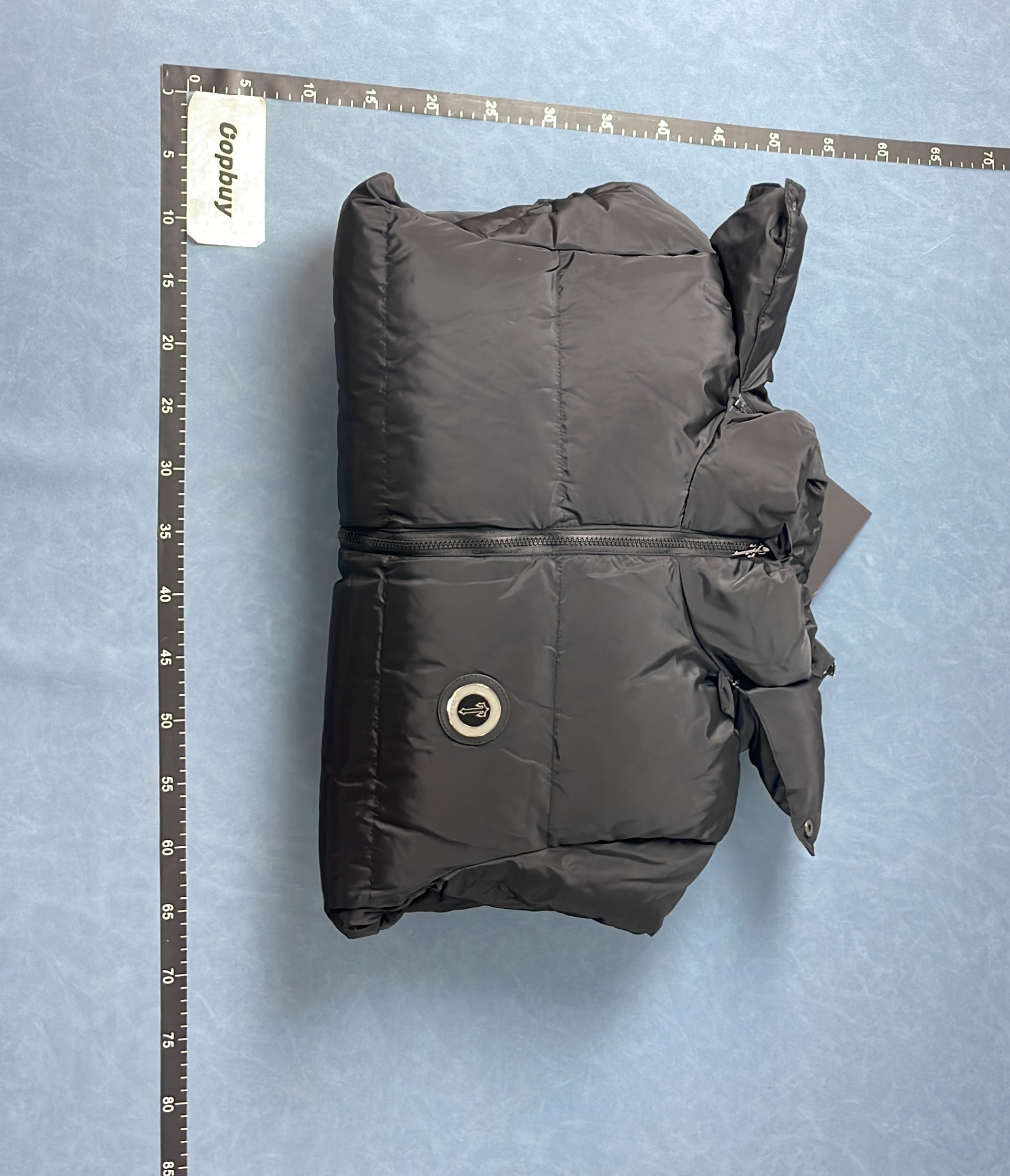 Black Hooded Puffer Jacket with Logo Print