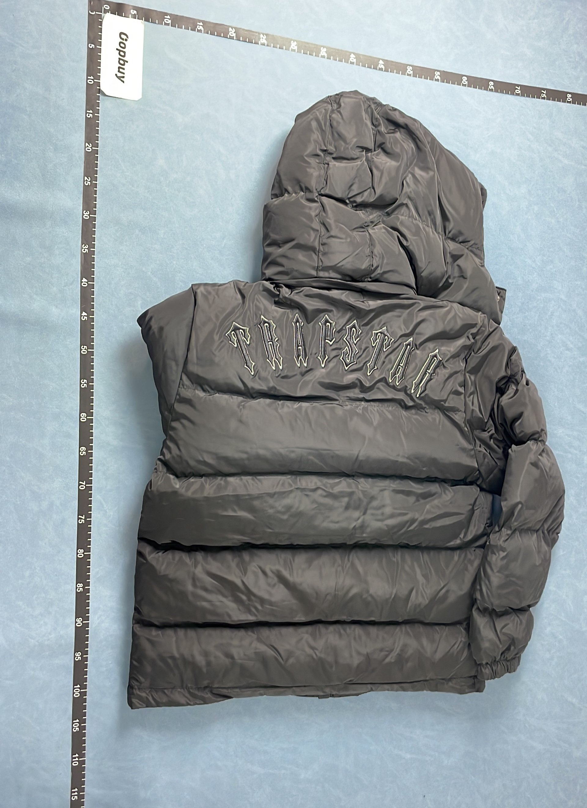 Black Hooded Puffer Jacket with Logo Print