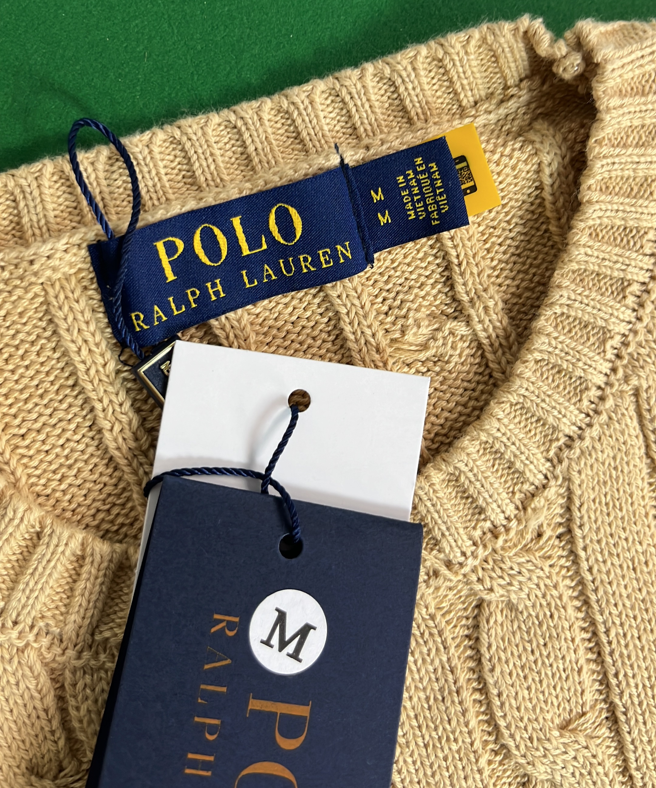 Navy Blue Cable Knit Sweater with Pony Logo
