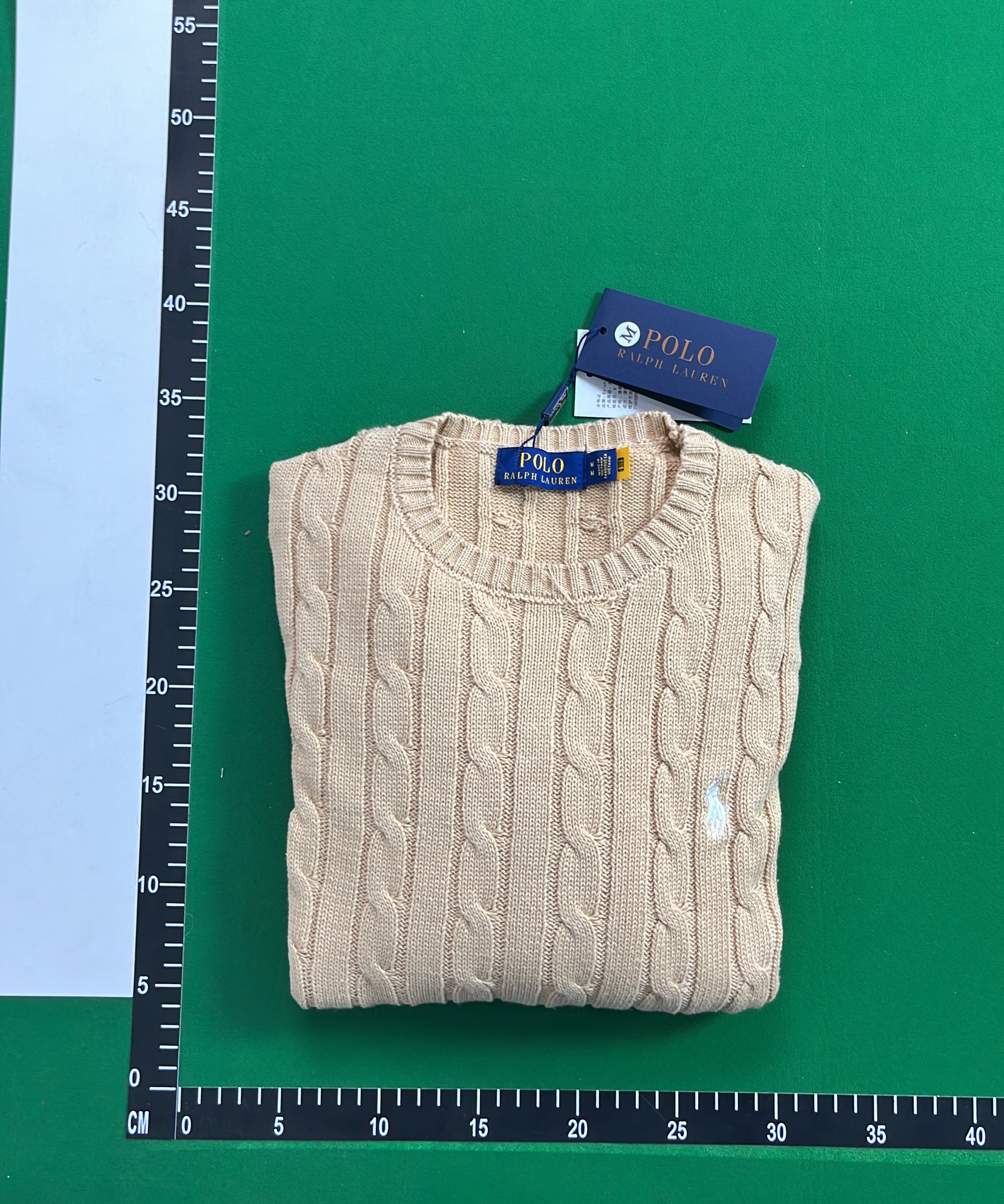Navy Blue Cable Knit Sweater with Pony Logo