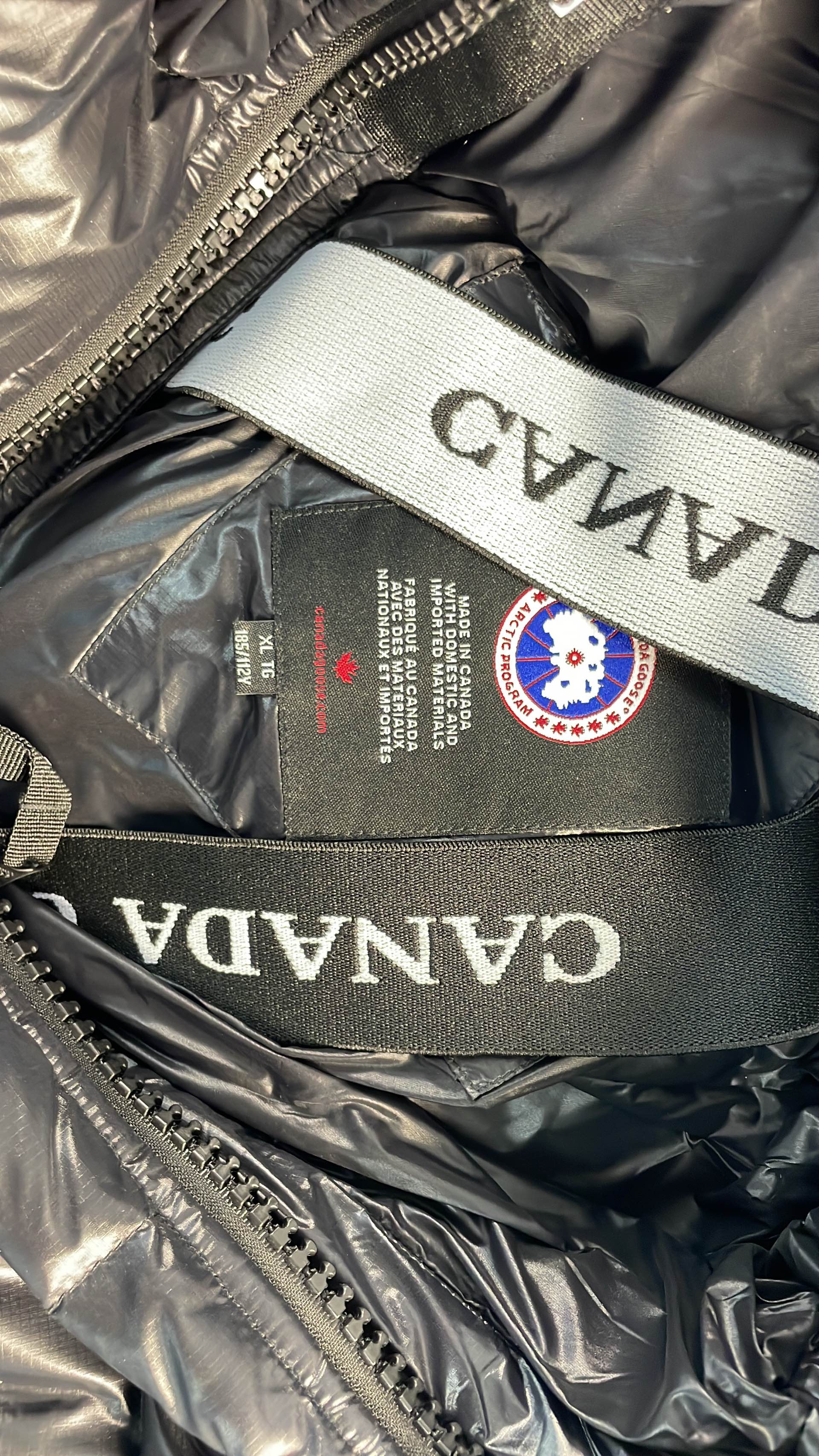 Canada Goose Black Down Jacket with Hood and Arctic Program Logo