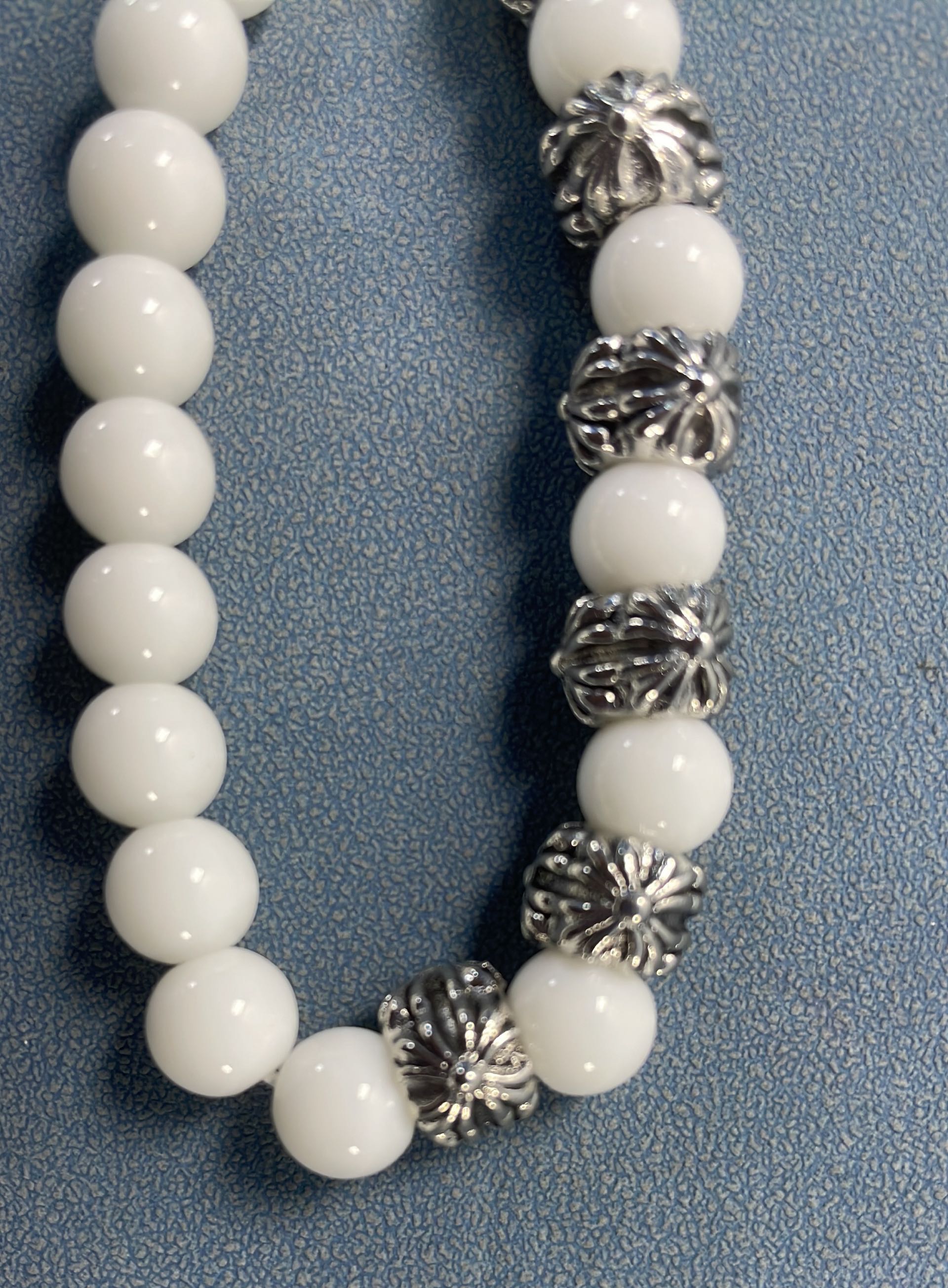 Men's Matte Black Beaded Bracelet with Silver Accents