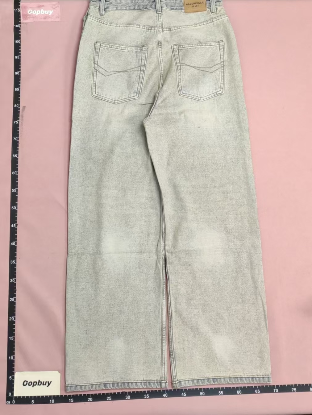 Balenciaga Light Wash Wide Leg Jeans with Side Zip Details