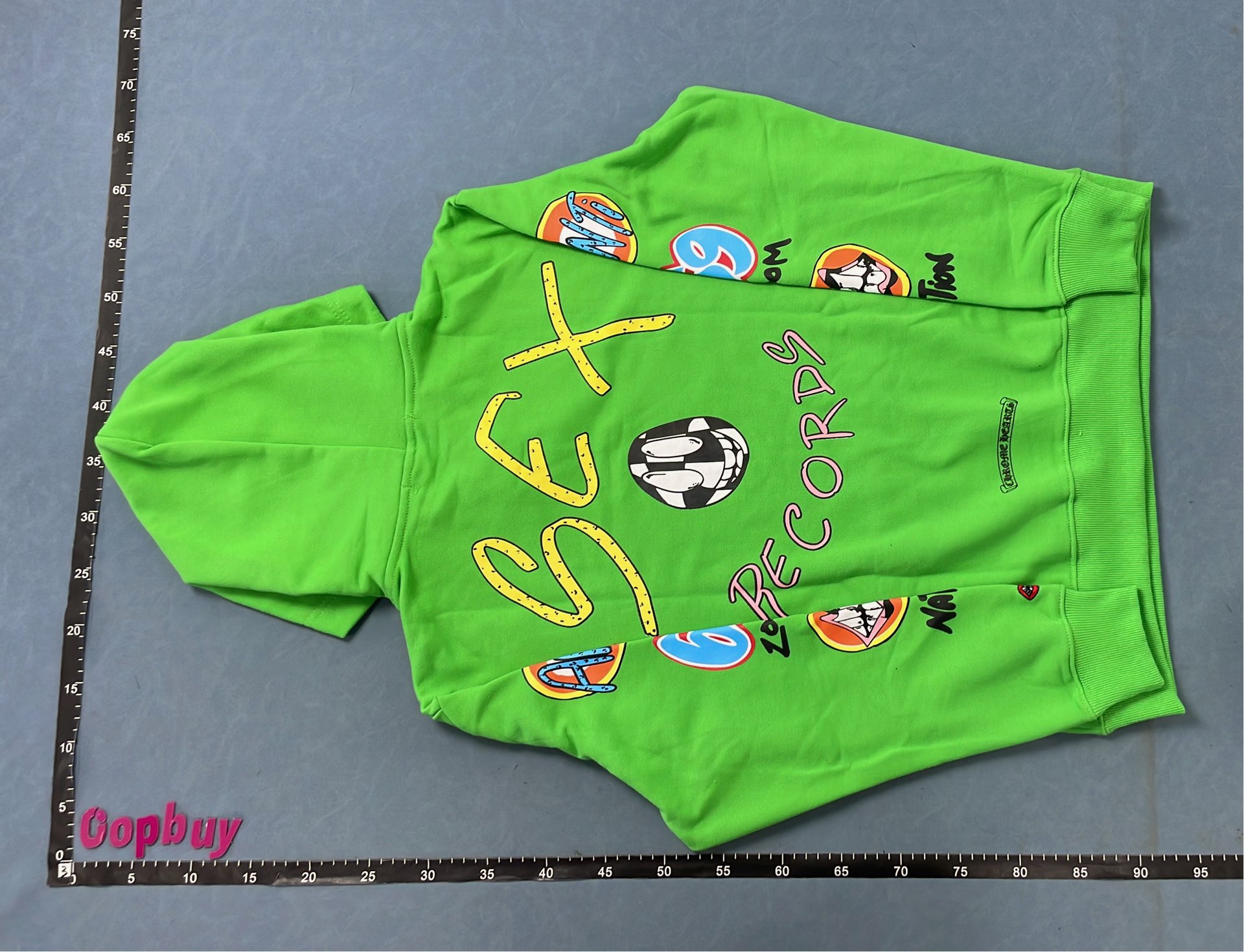 SCX Records Green Hoodie with Cartoon Patches
