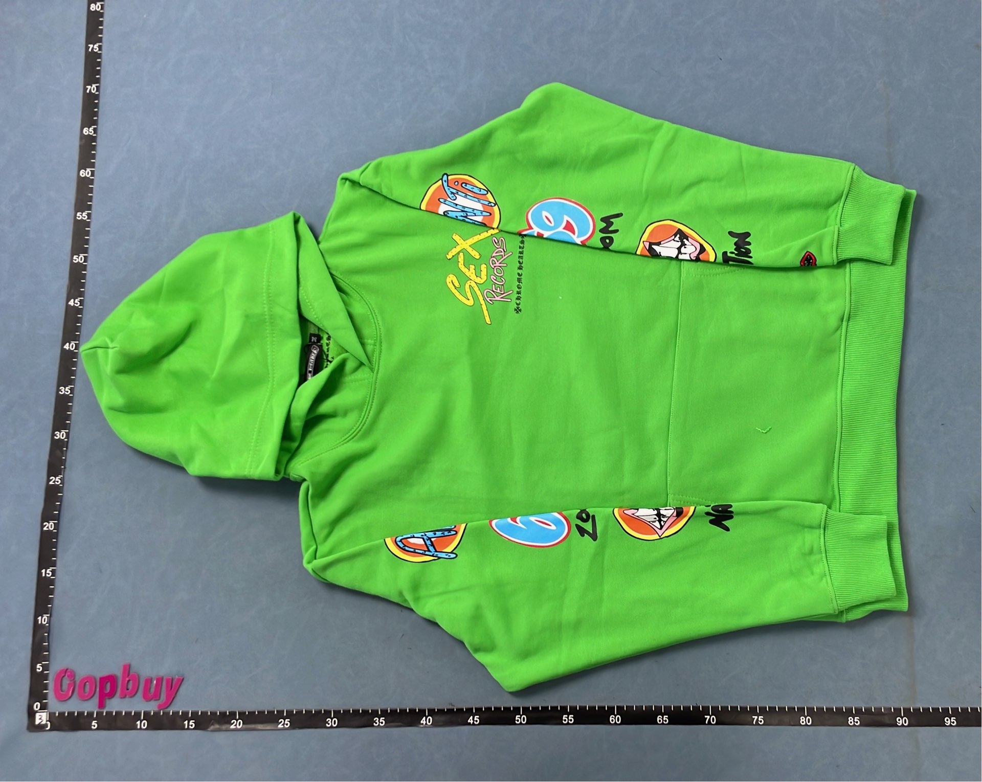 SCX Records Green Hoodie with Cartoon Patches