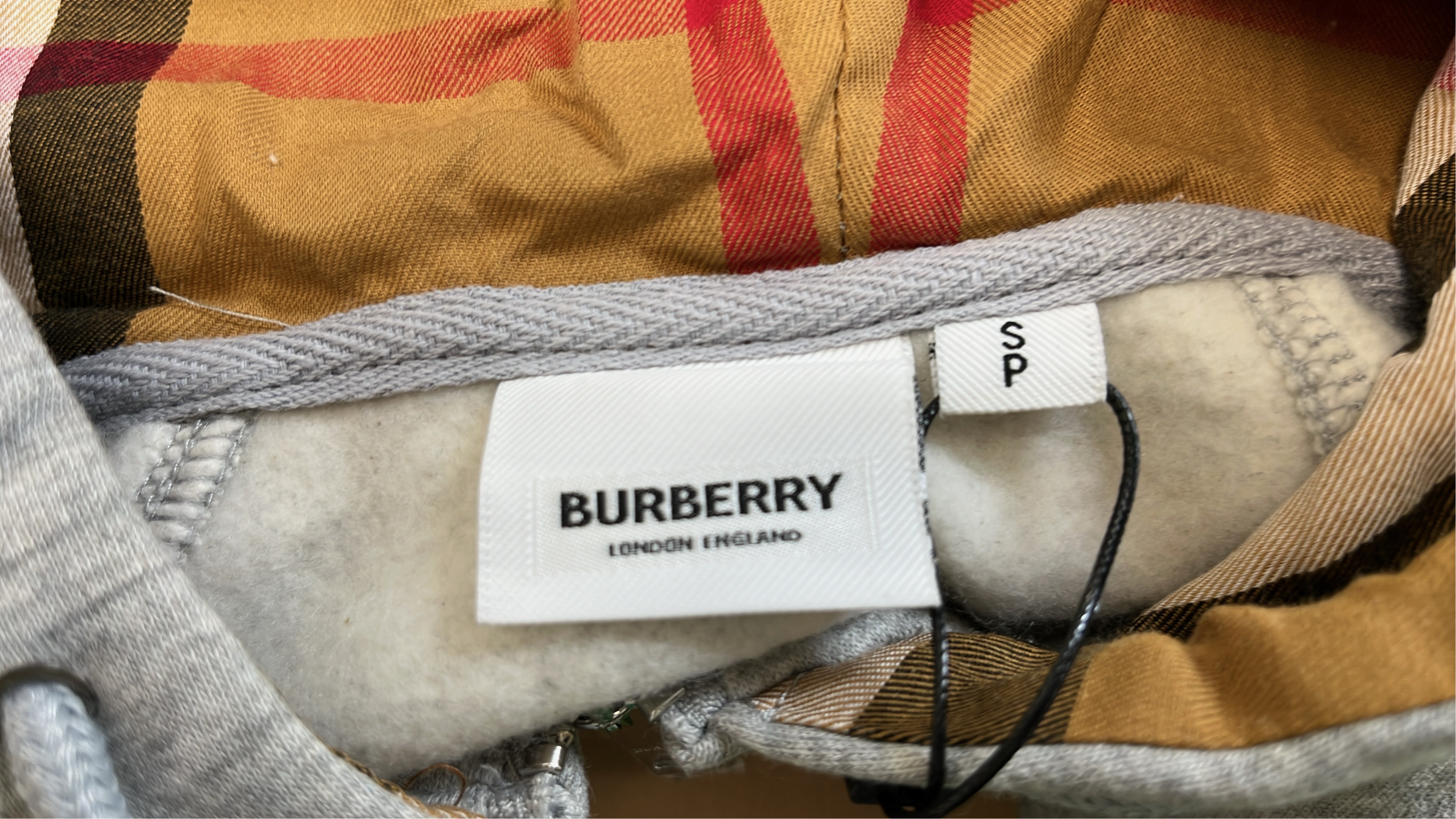 Burberry Black Hoodie with Check Lining Zip-Up Sweatshirt