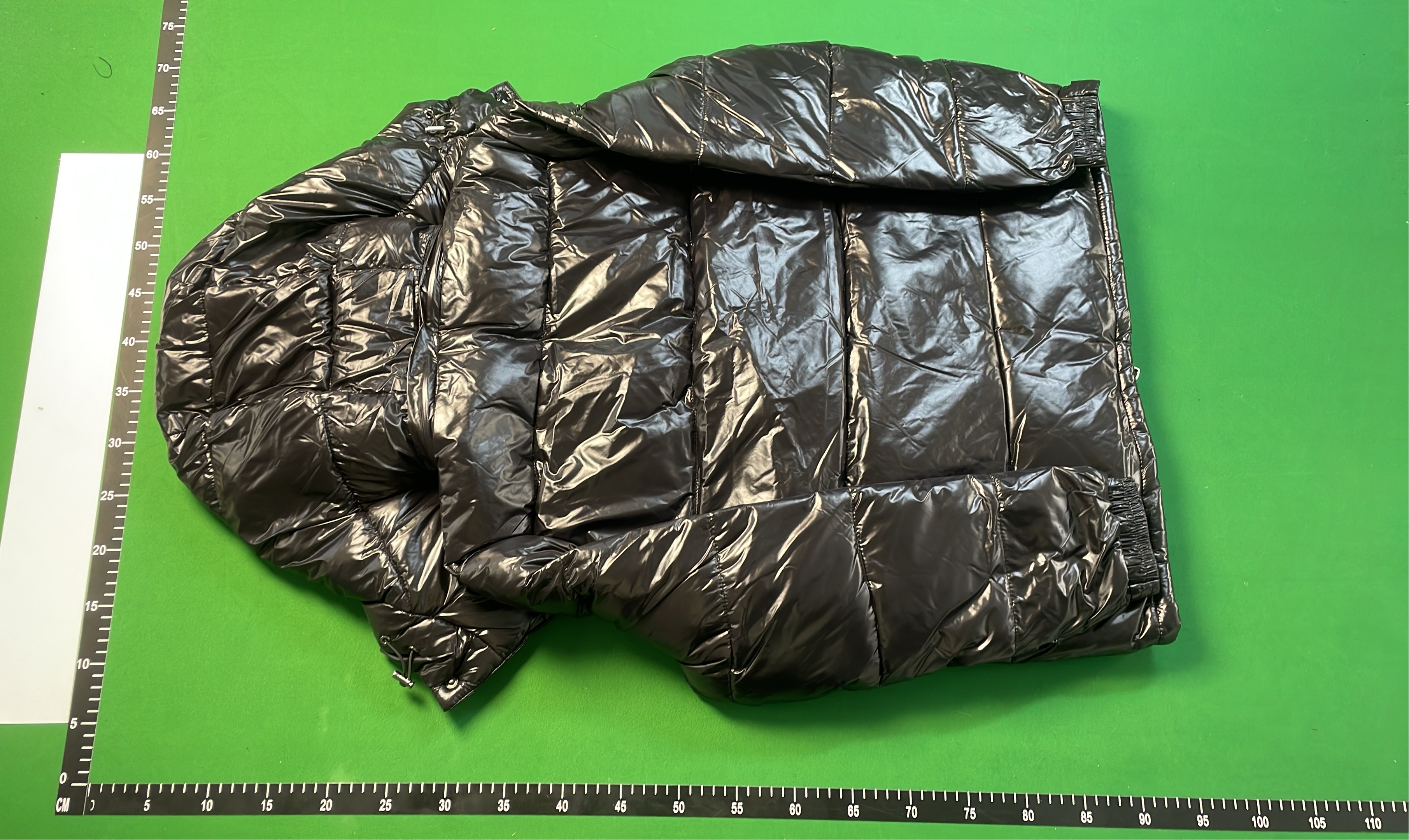 Black Down Jacket with Red and White Stripe Zipper