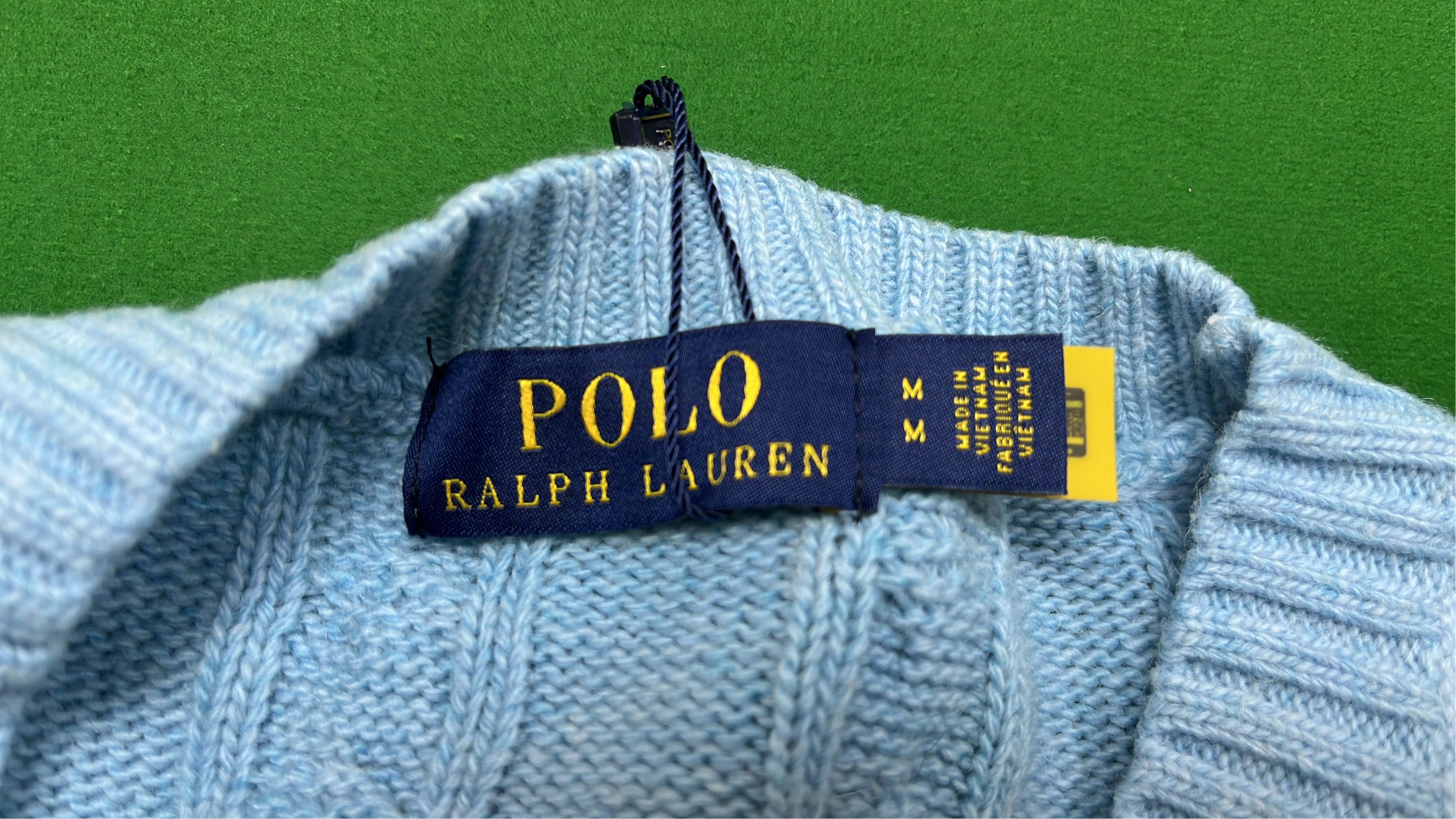 Men's Navy Cable Knit Sweater with Red Pony Logo