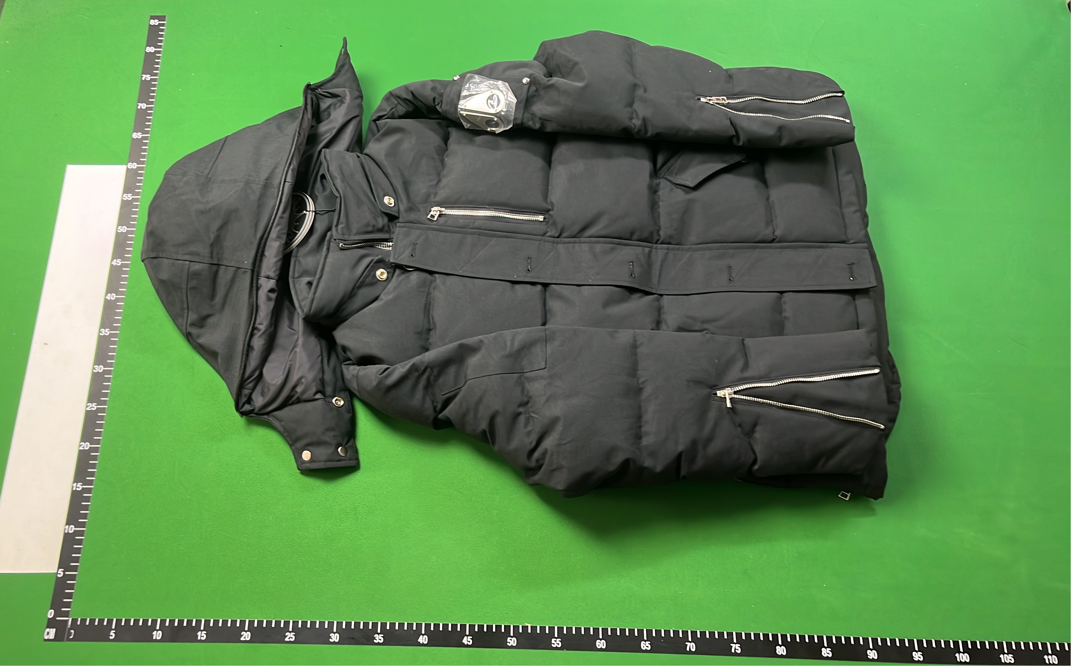 Black Puffer Jacket with Hood and Zippered Pockets
