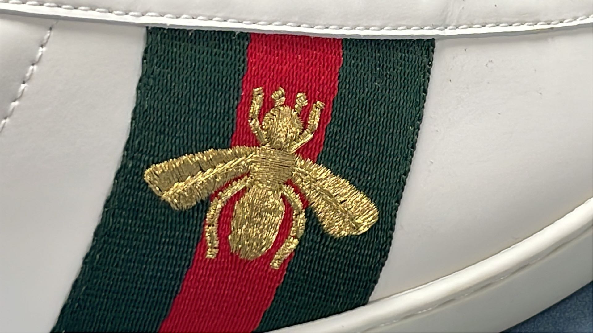 White Gucci Ace Sneakers with Gold Bee and Star Embroidery